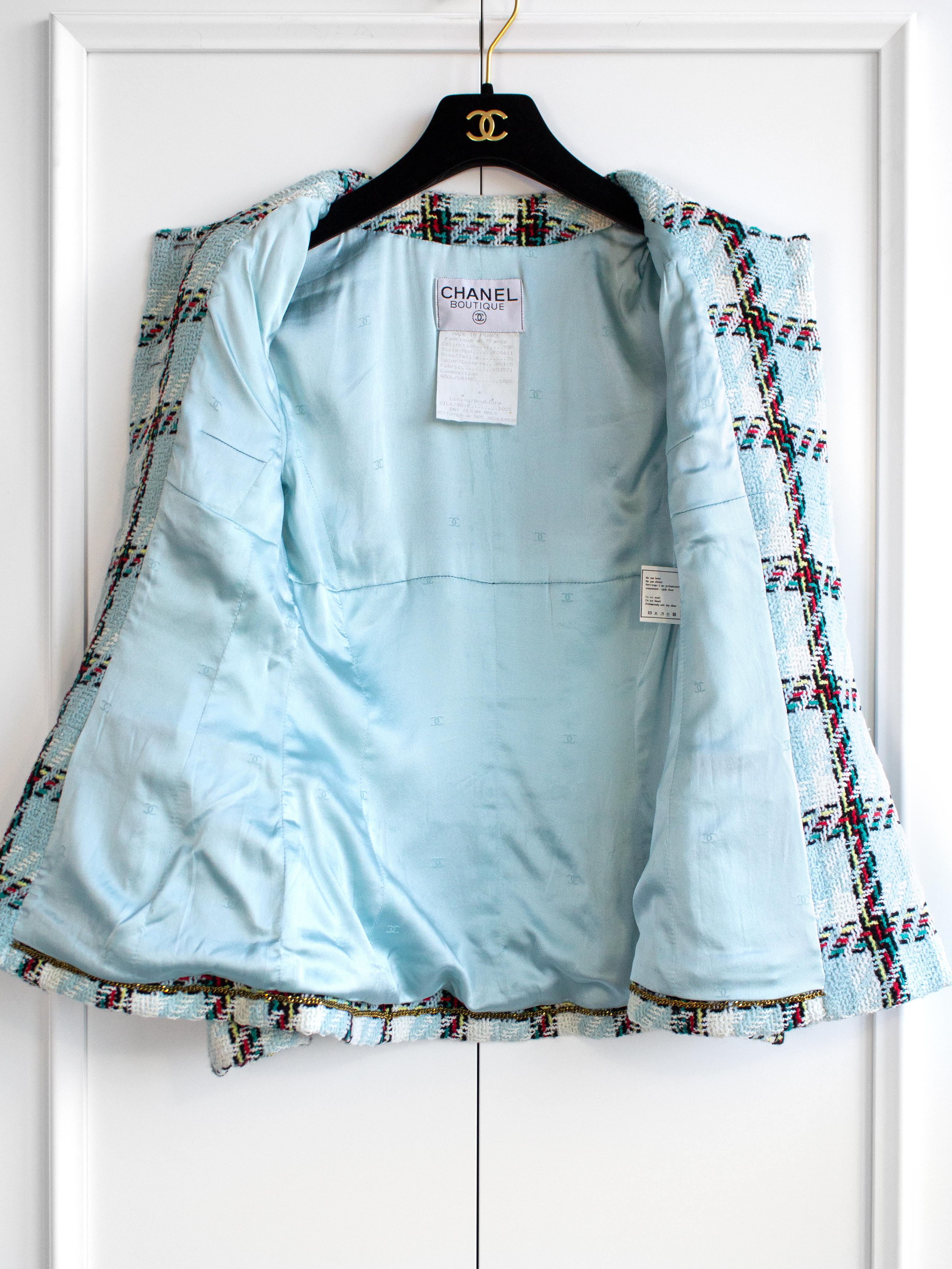 Chanel Vintage S/S1995 Blue Multicolor Plaid Barbie 95P Tweed Jacket 7