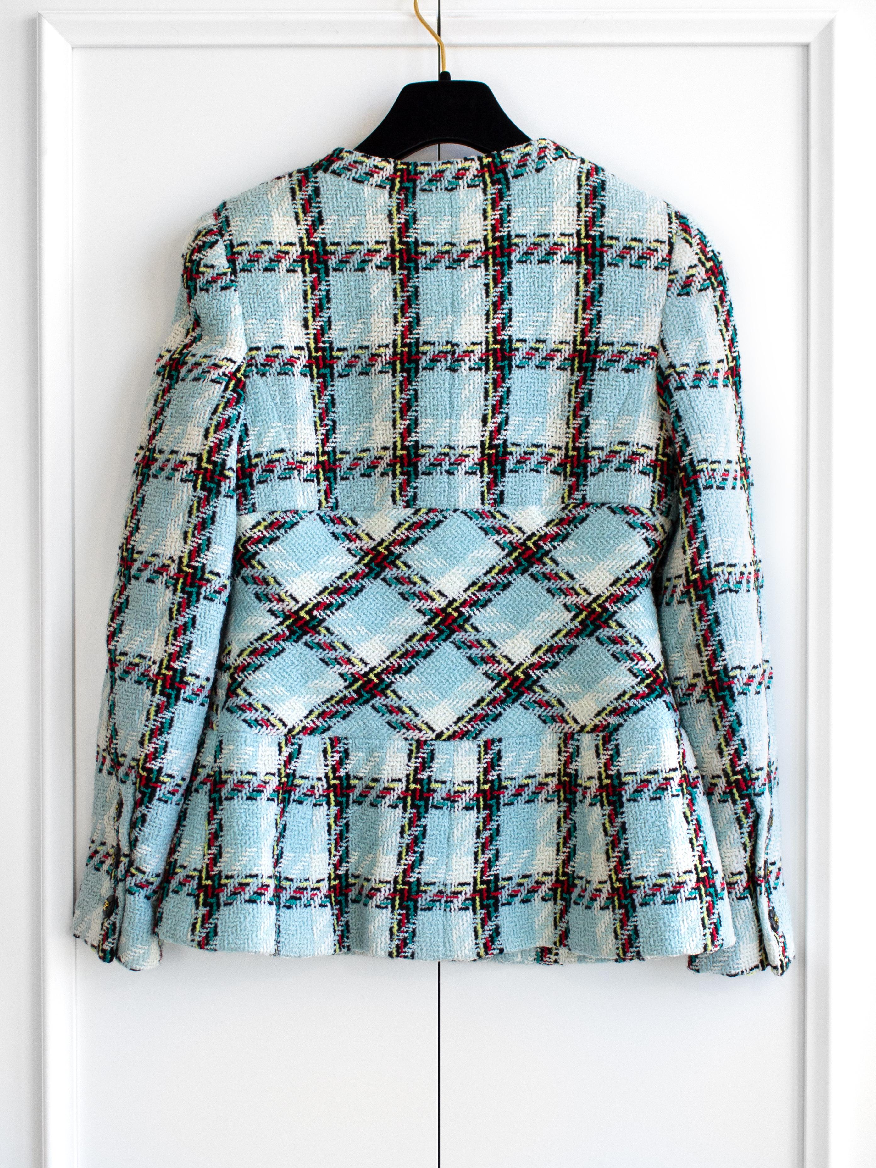Women's or Men's Chanel Vintage S/S1995 Blue Multicolor Plaid Barbie 95P Tweed Jacket