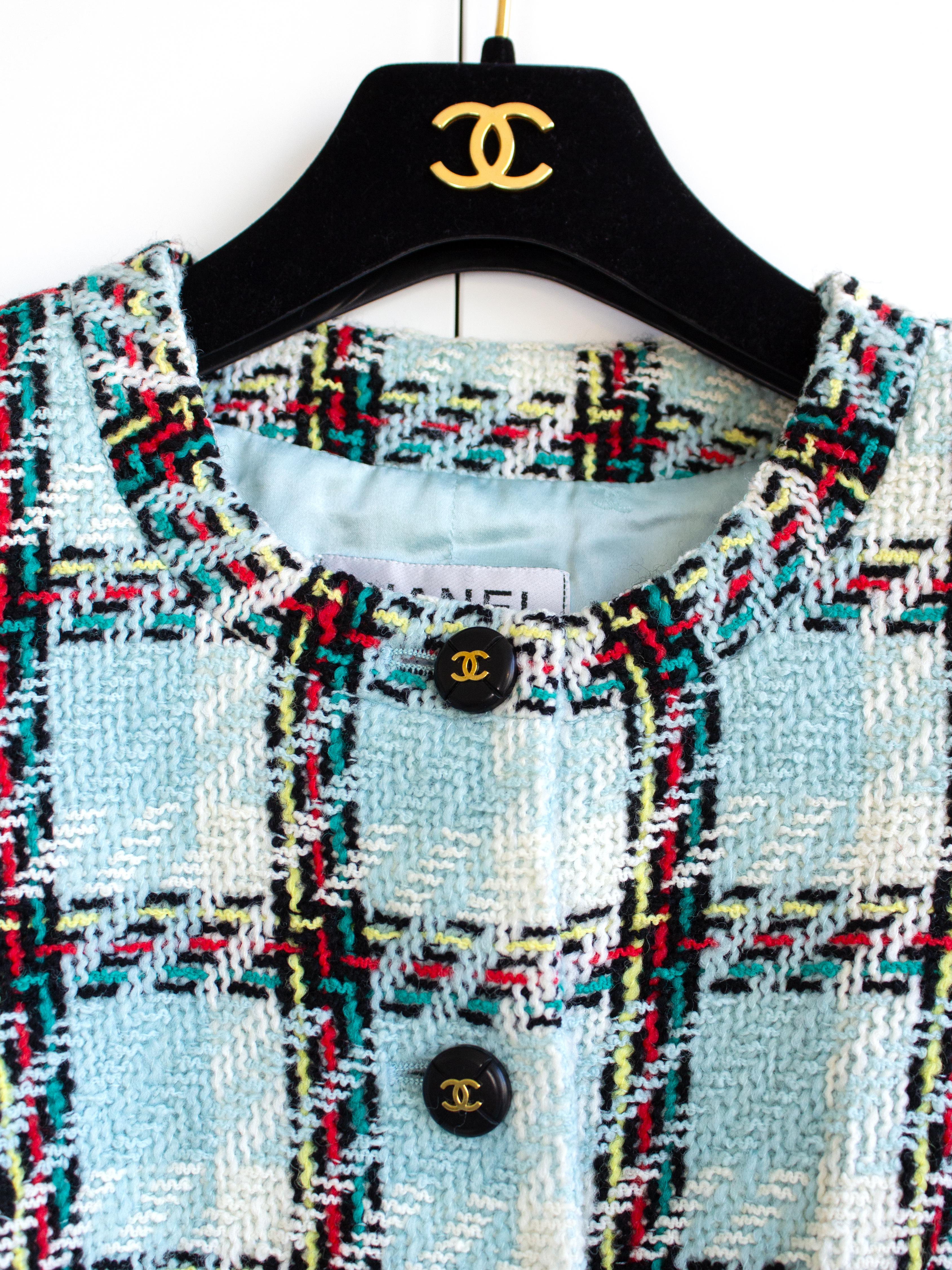 Chanel Vintage S/S1995 Blue Multicolor Plaid Barbie 95P Tweed Jacket 1