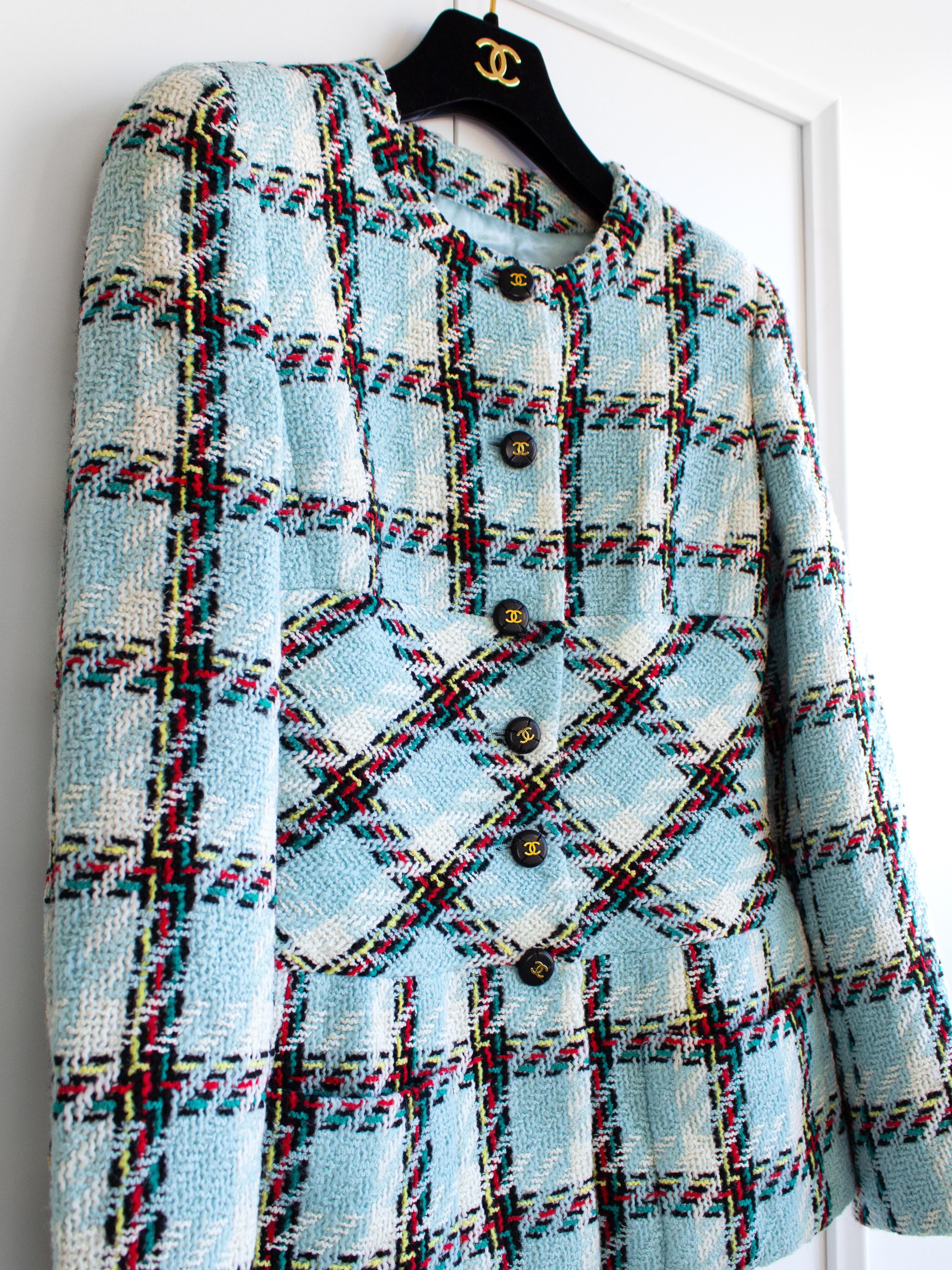 Chanel Vintage S/S1995 Blue Multicolor Plaid Barbie 95P Tweed Jacket 2