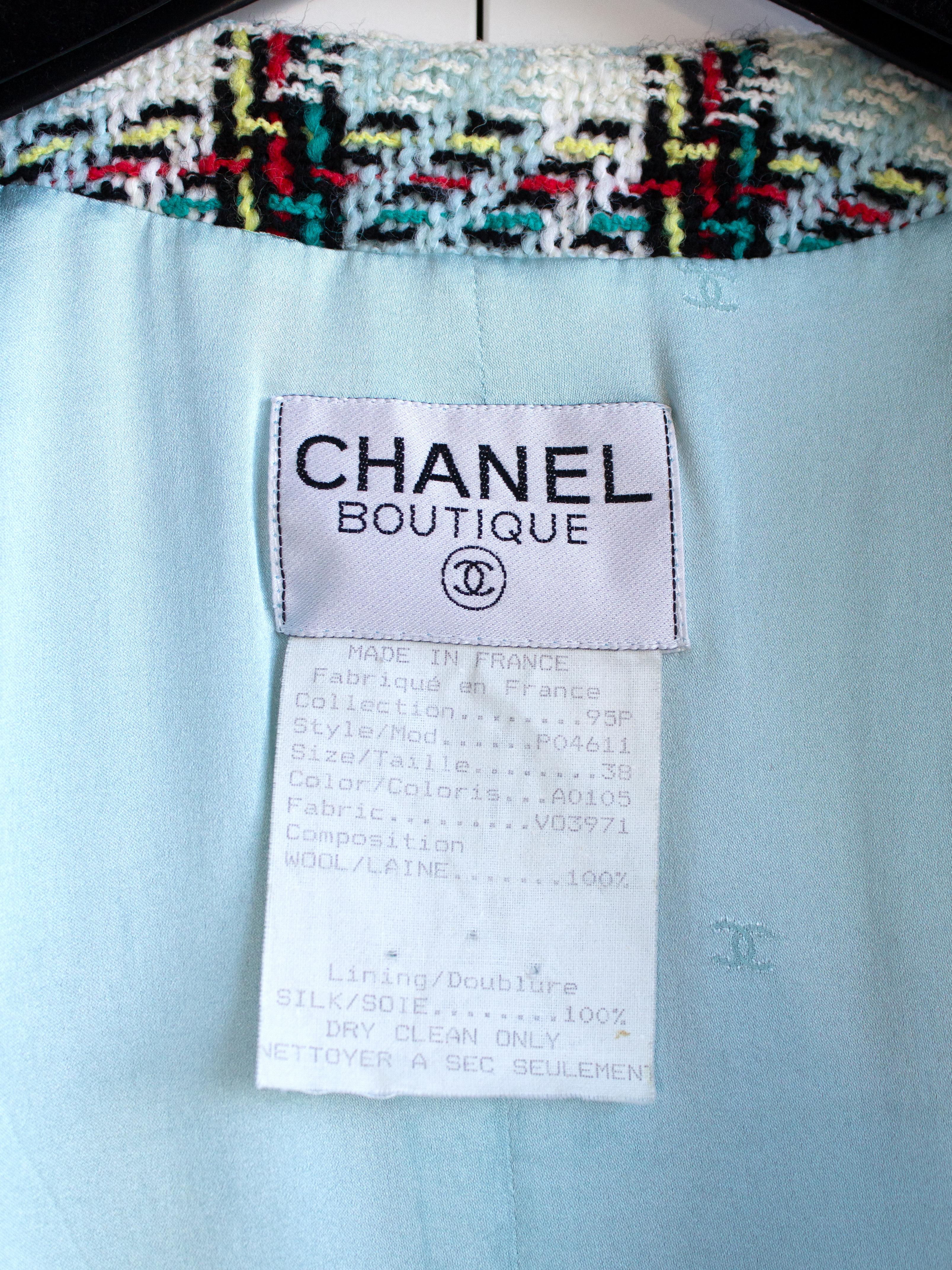 Chanel Vintage S/S1995 Blue Multicolor Plaid Barbie 95P Tweed Jacket 3