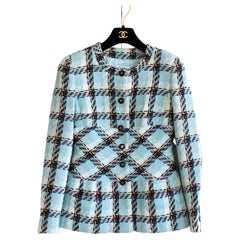 Chanel Vintage S/S1995 Blue Multicolor Plaid Barbie 95P Tweed Jacket