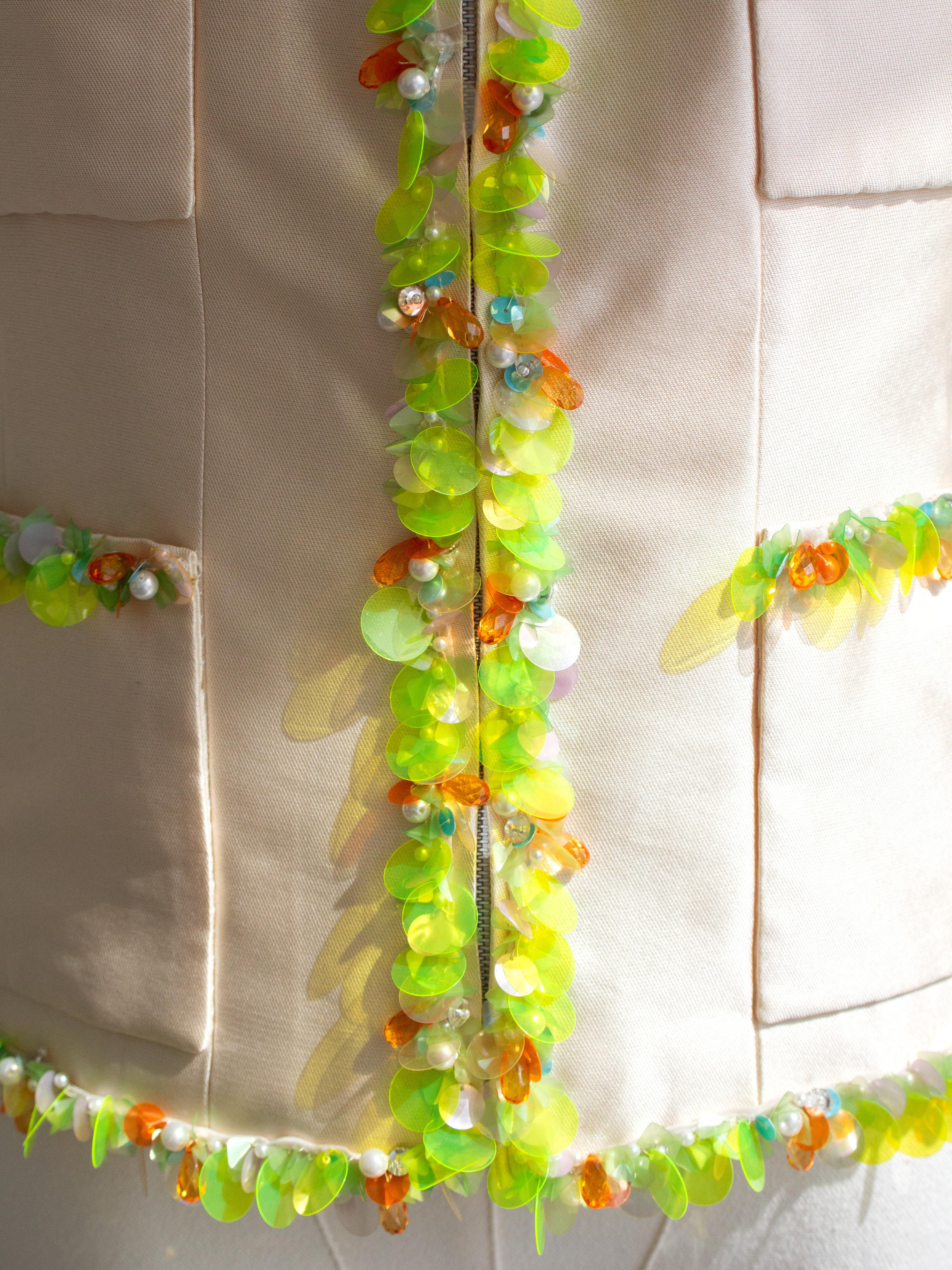 Chanel Vintage S/S1996 Ivory Shantung Silk Yellow Embellished 96P Jacket Suit 7
