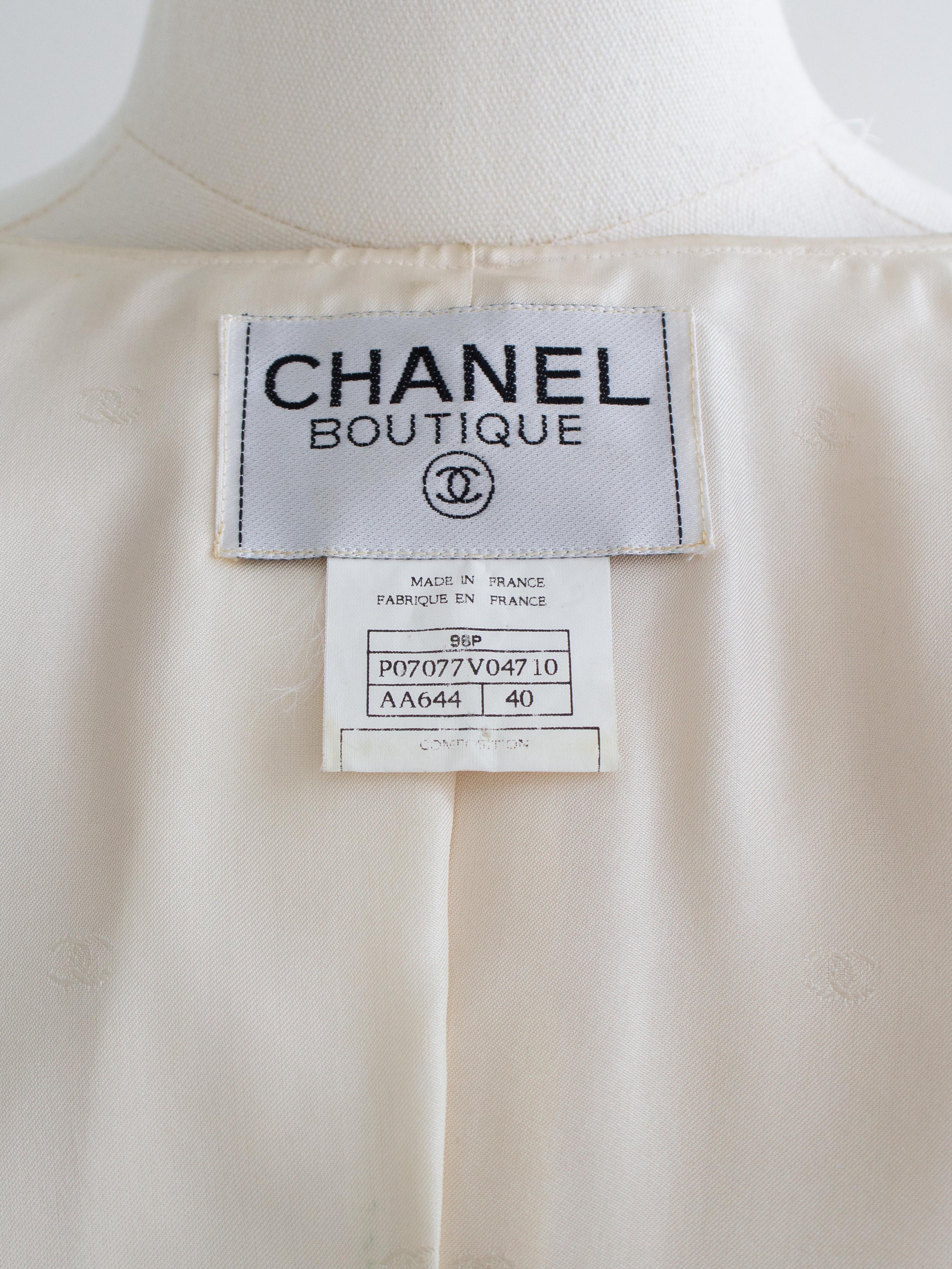 Chanel Vintage S/S1996 Ivory Shantung Silk Yellow Embellished 96P Jacket Suit 11