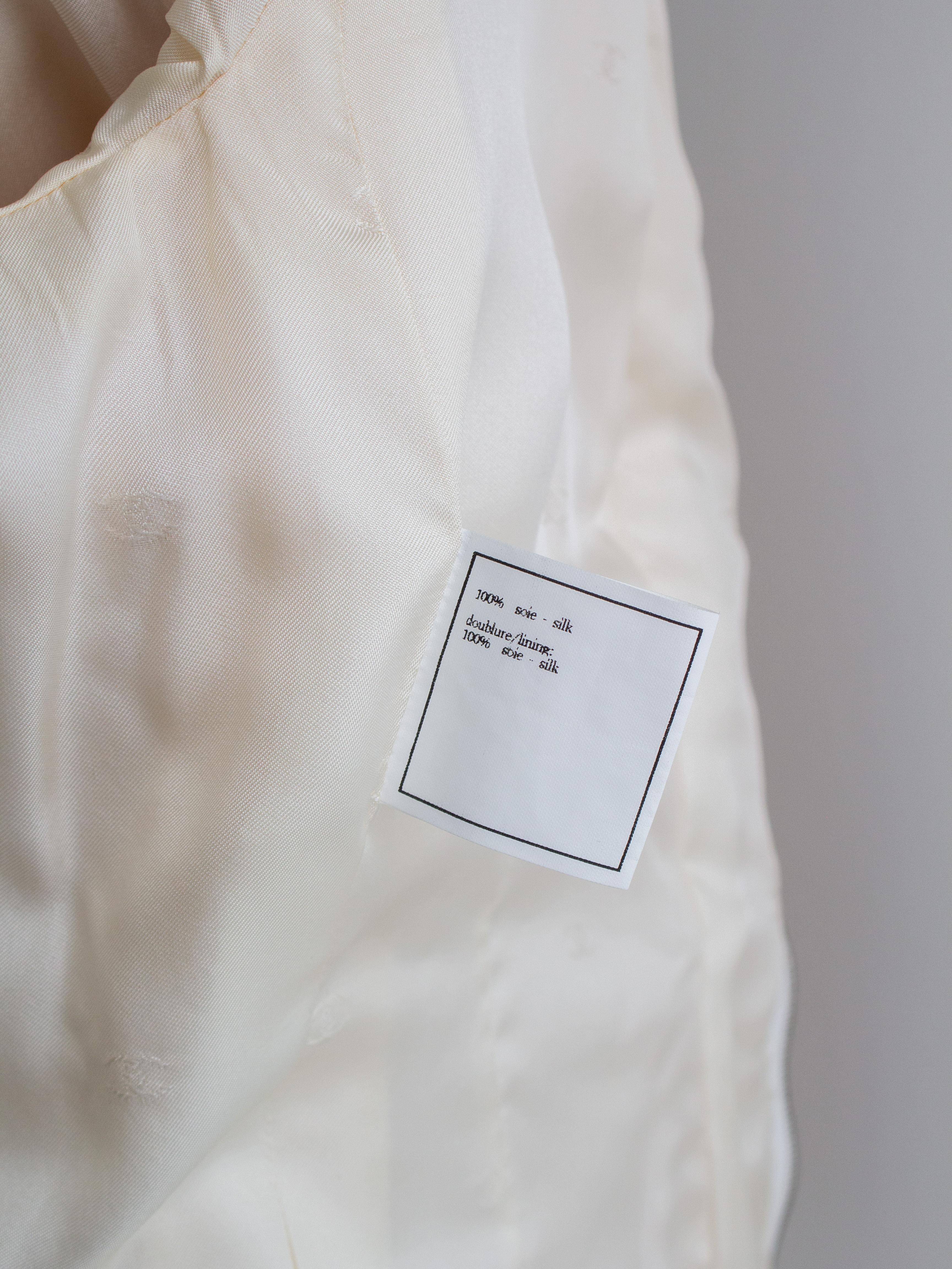 Chanel Vintage S/S1996 Ivory Shantung Silk Yellow Embellished 96P Jacket Suit 12