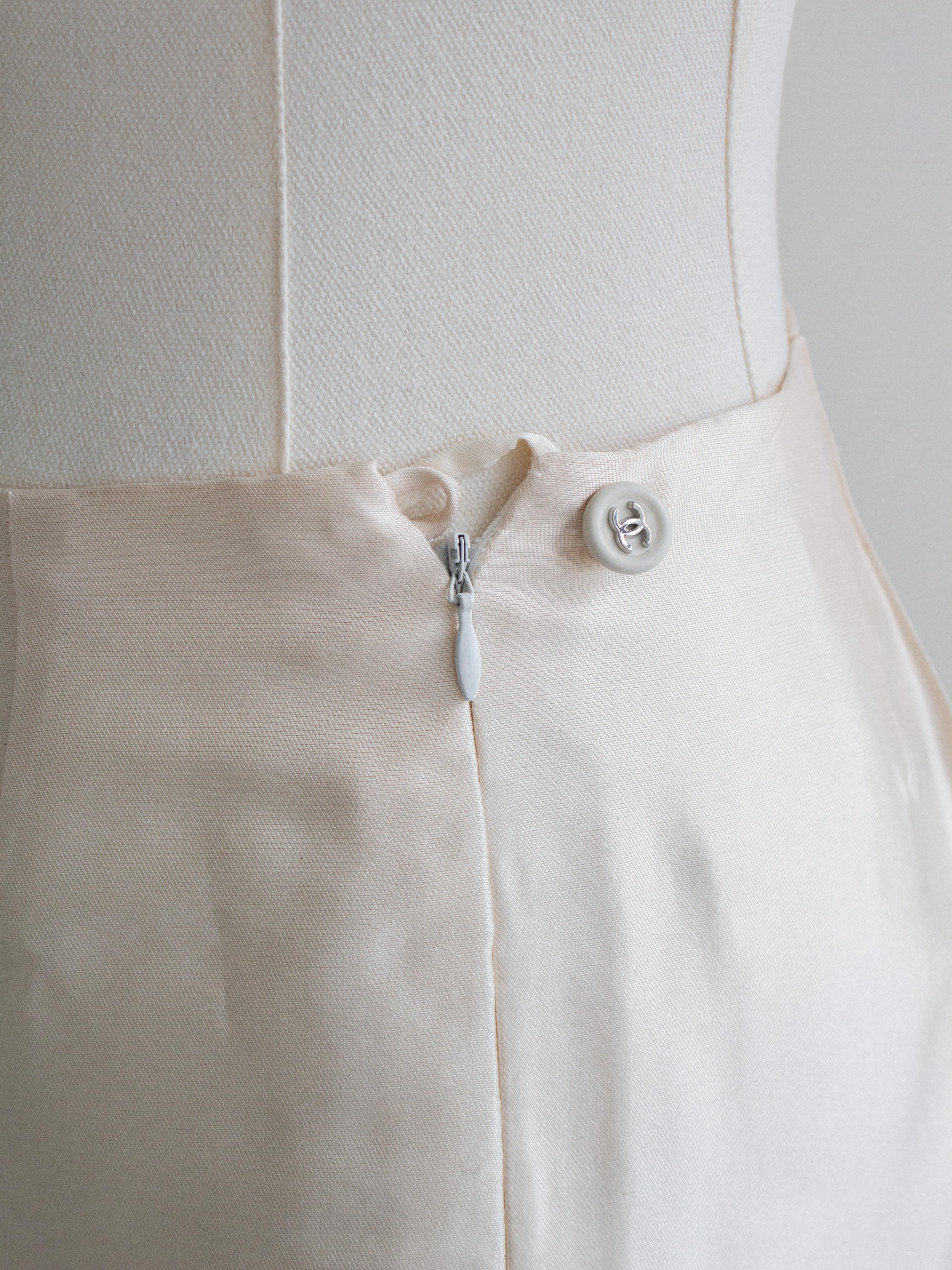 Chanel Vintage S/S1996 Ivory Shantung Silk Yellow Embellished 96P Jacket Suit 14