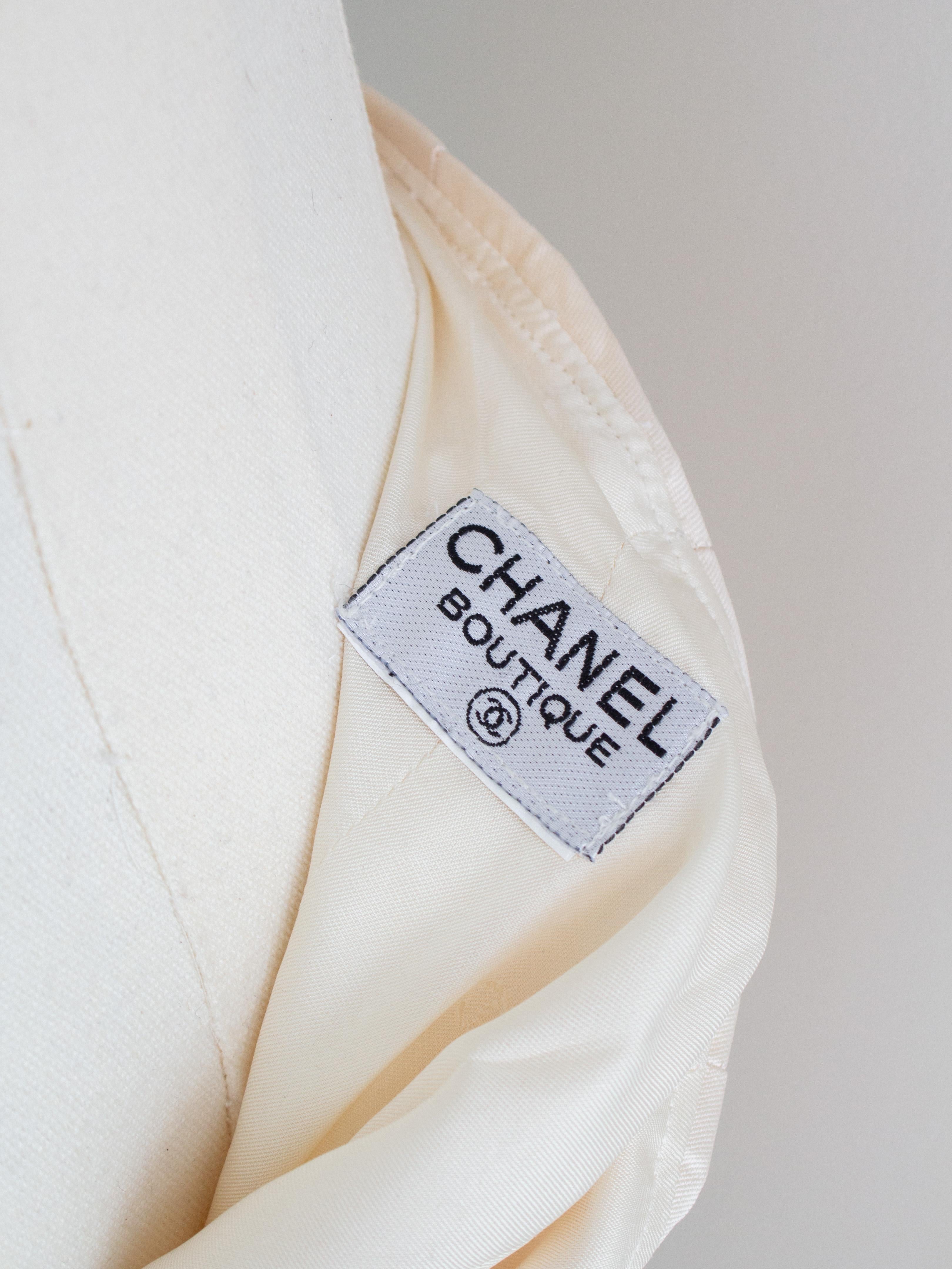 Chanel Vintage S/S1996 Ivory Shantung Silk Yellow Embellished 96P Jacket Suit 15