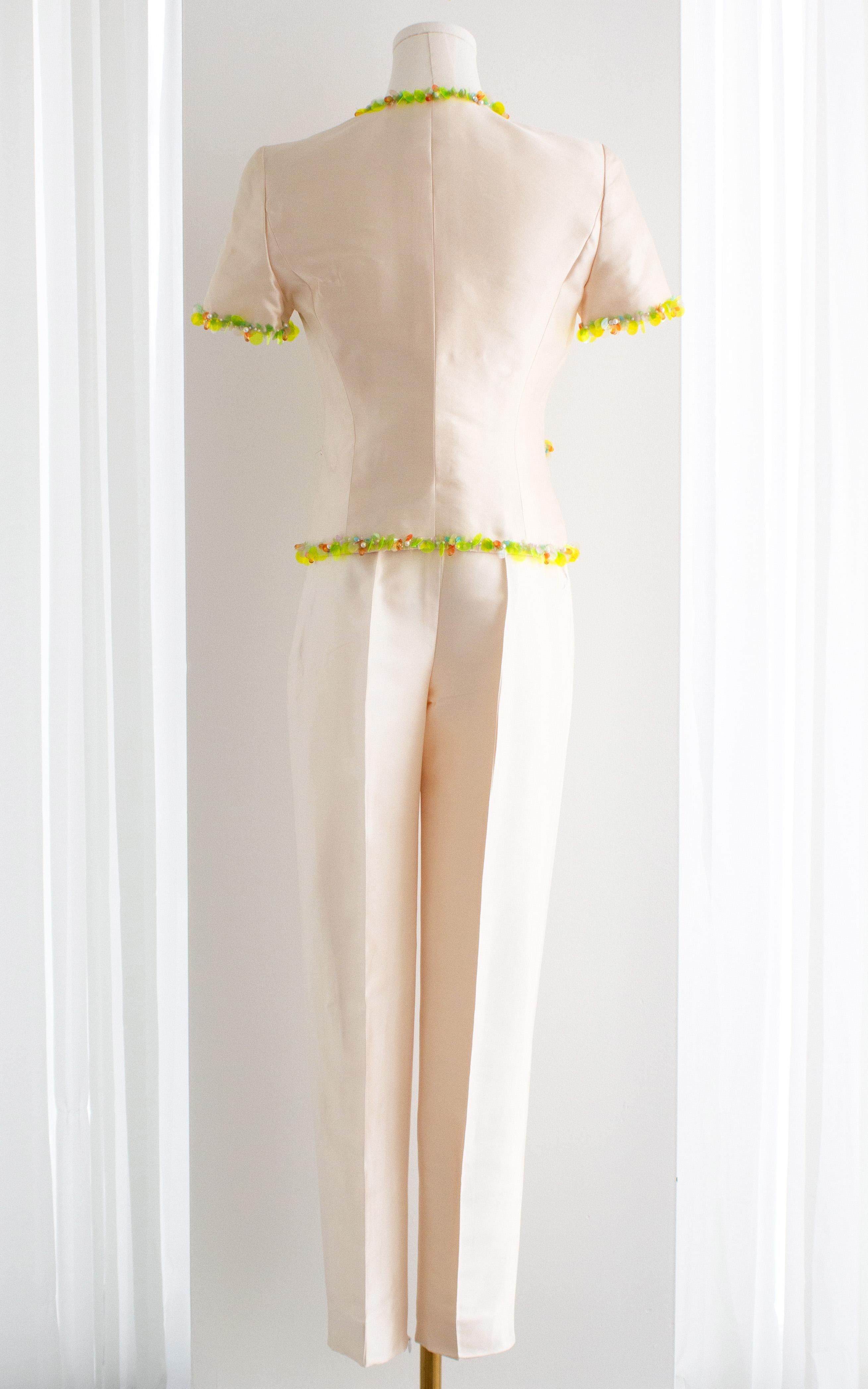 Chanel Vintage S/S1996 Ivory Shantung Silk Yellow Embellished 96P Jacket Suit 2