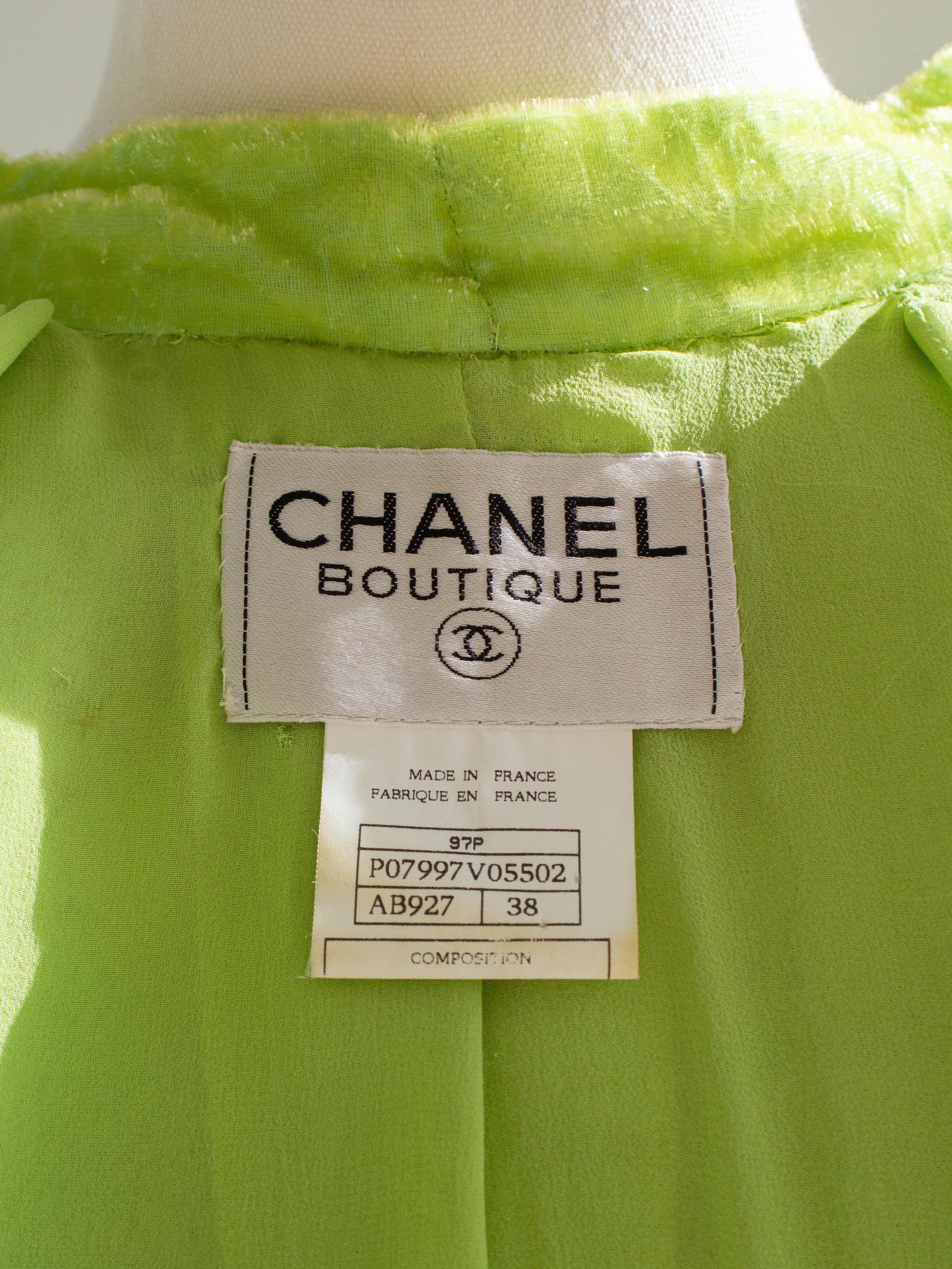 Chanel Vintage S/S1997 Green Sequin Embellished Velvet Dress Gown Jacket 97P Set For Sale 7