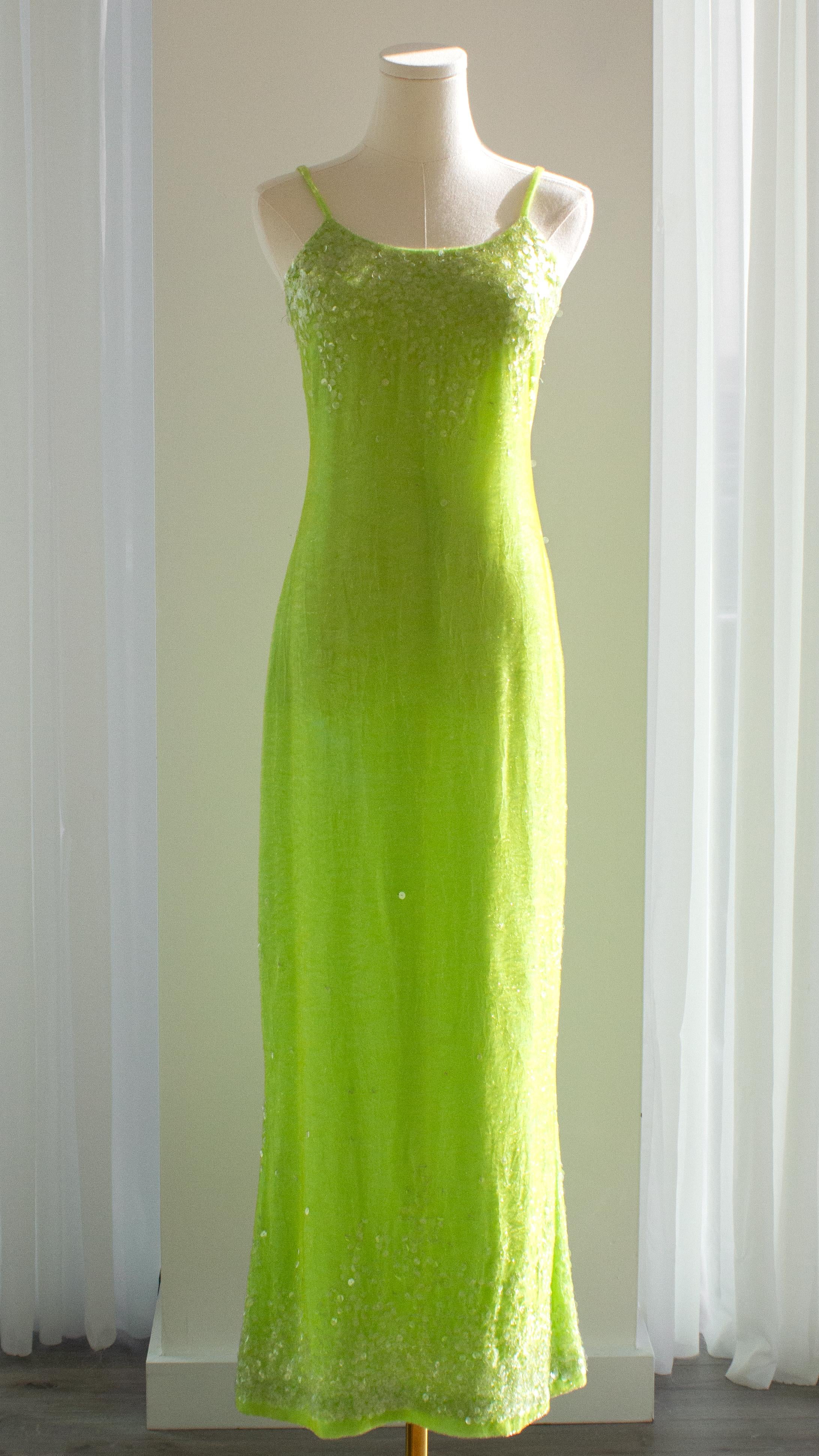 Chanel Vintage S/S1997 Green Sequin Embellished Velvet Dress Gown Jacket 97P Set For Sale 9