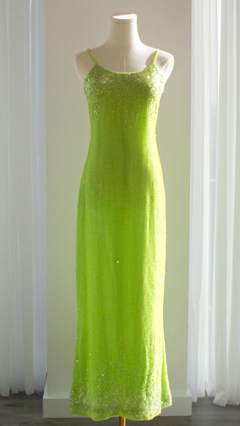 Chanel Vintage S/s1997 Green Sequin Embellished Velvet Dress Gown Jacket 97p Set Chanel Vintage S/s1997 Green Sequin Embellished Velvet Dress Gown Jacket 97p Set