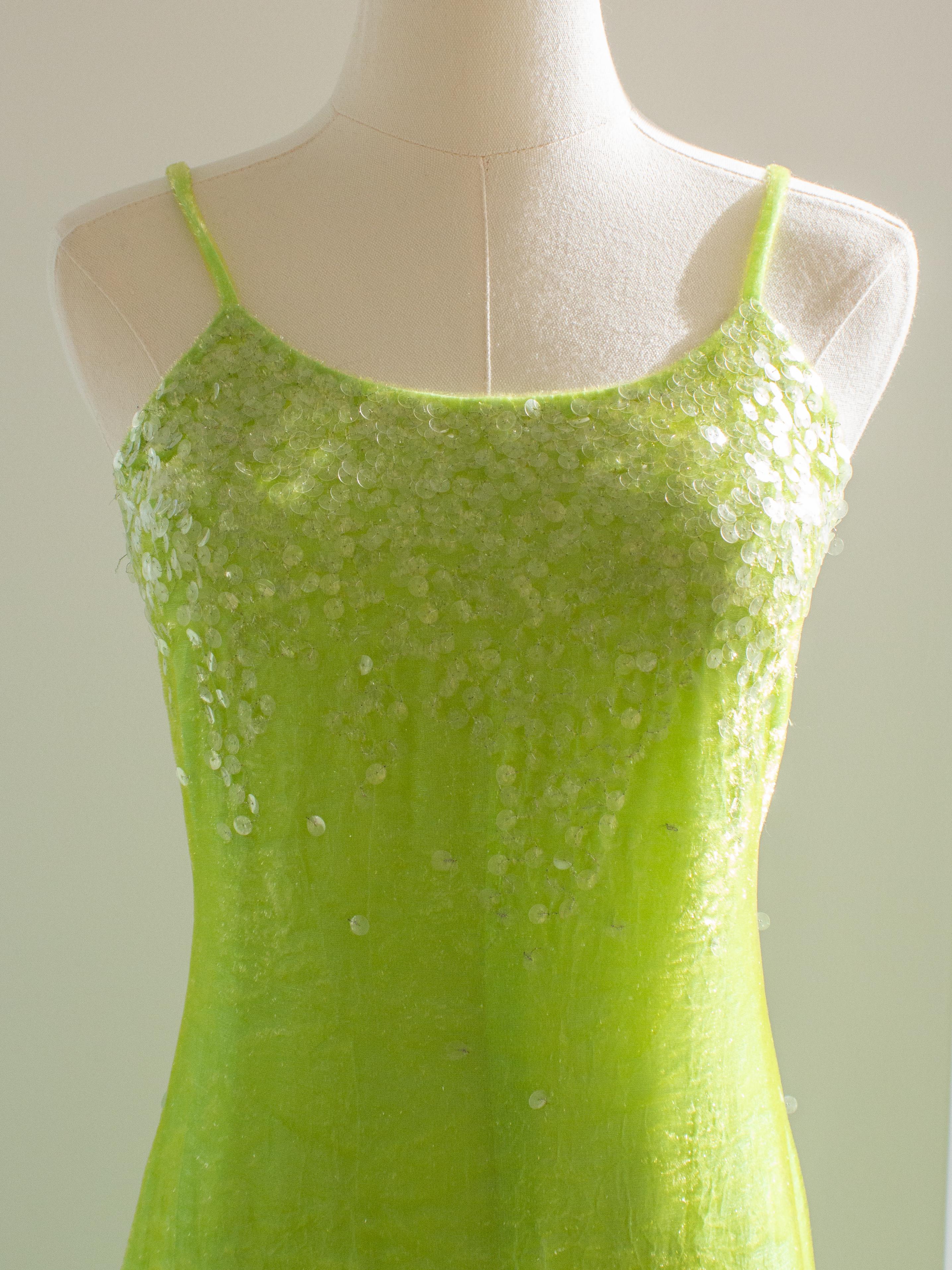 Chanel Vintage S/S1997 Green Sequin Embellished Velvet Dress Gown Jacket 97P Set For Sale 10