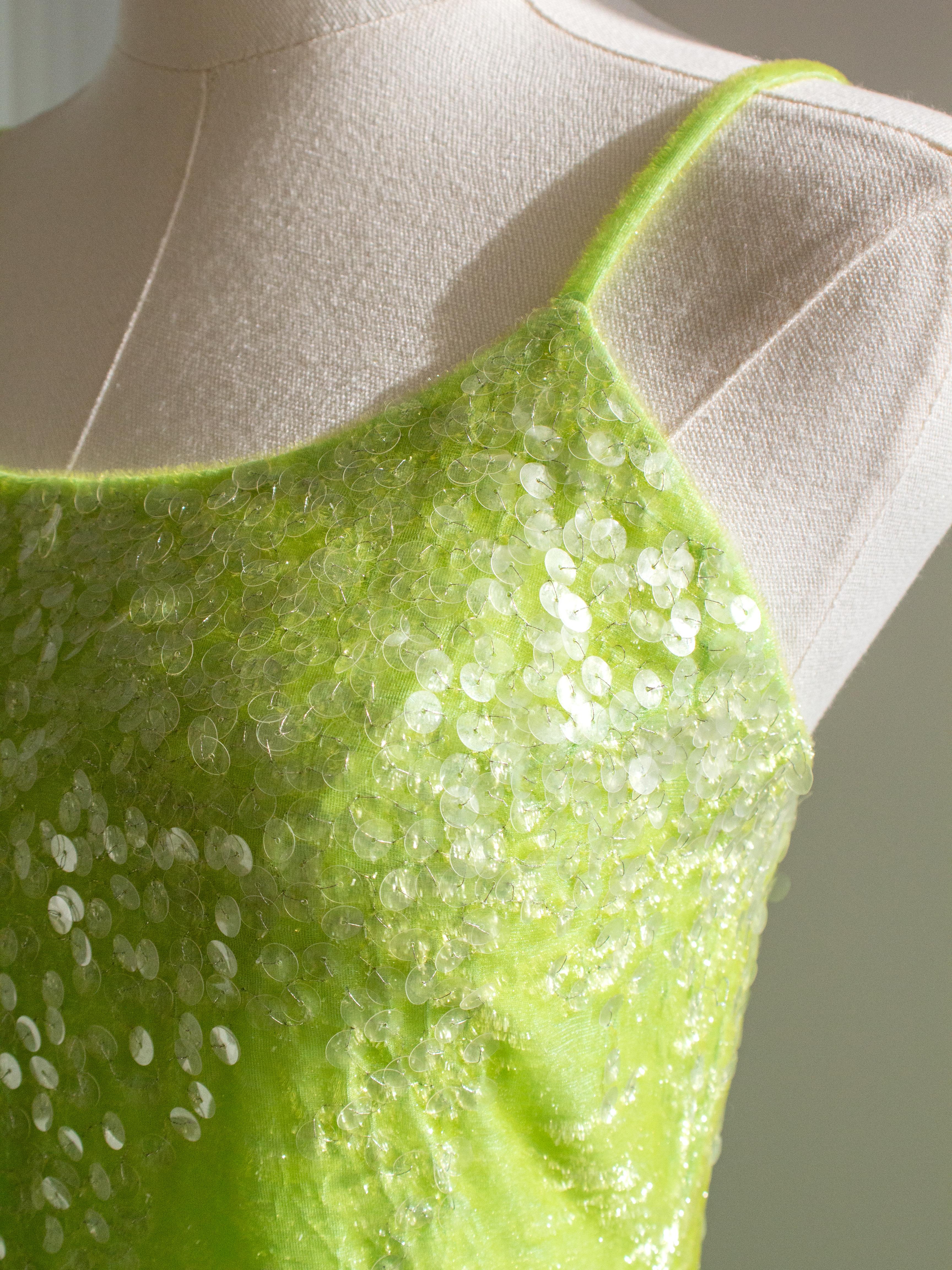Chanel Vintage S/S1997 Green Sequin Embellished Velvet Dress Gown Jacket 97P Set For Sale 11