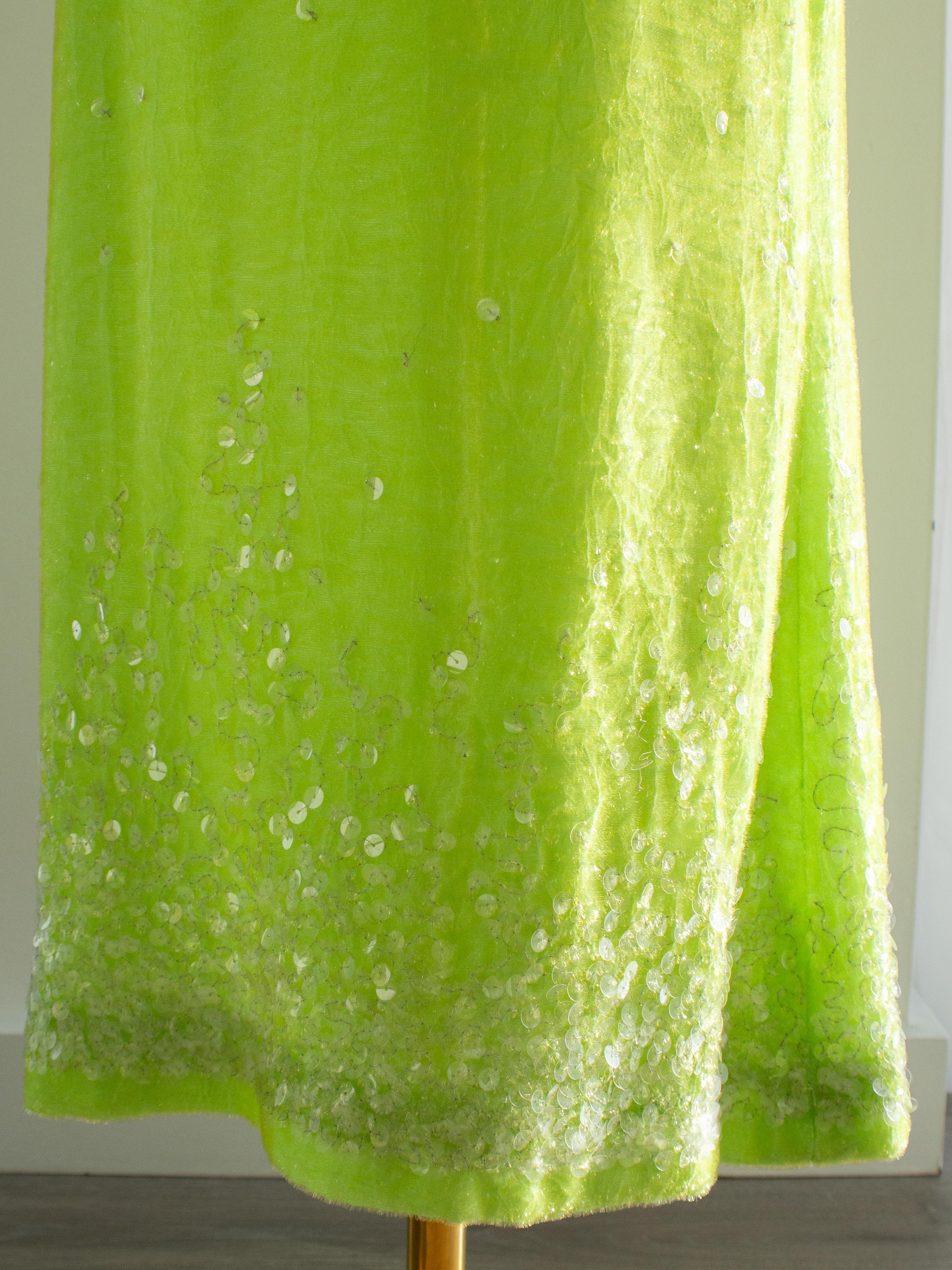 Chanel Vintage S/S1997 Green Sequin Embellished Velvet Dress Gown Jacket 97P Set For Sale 12