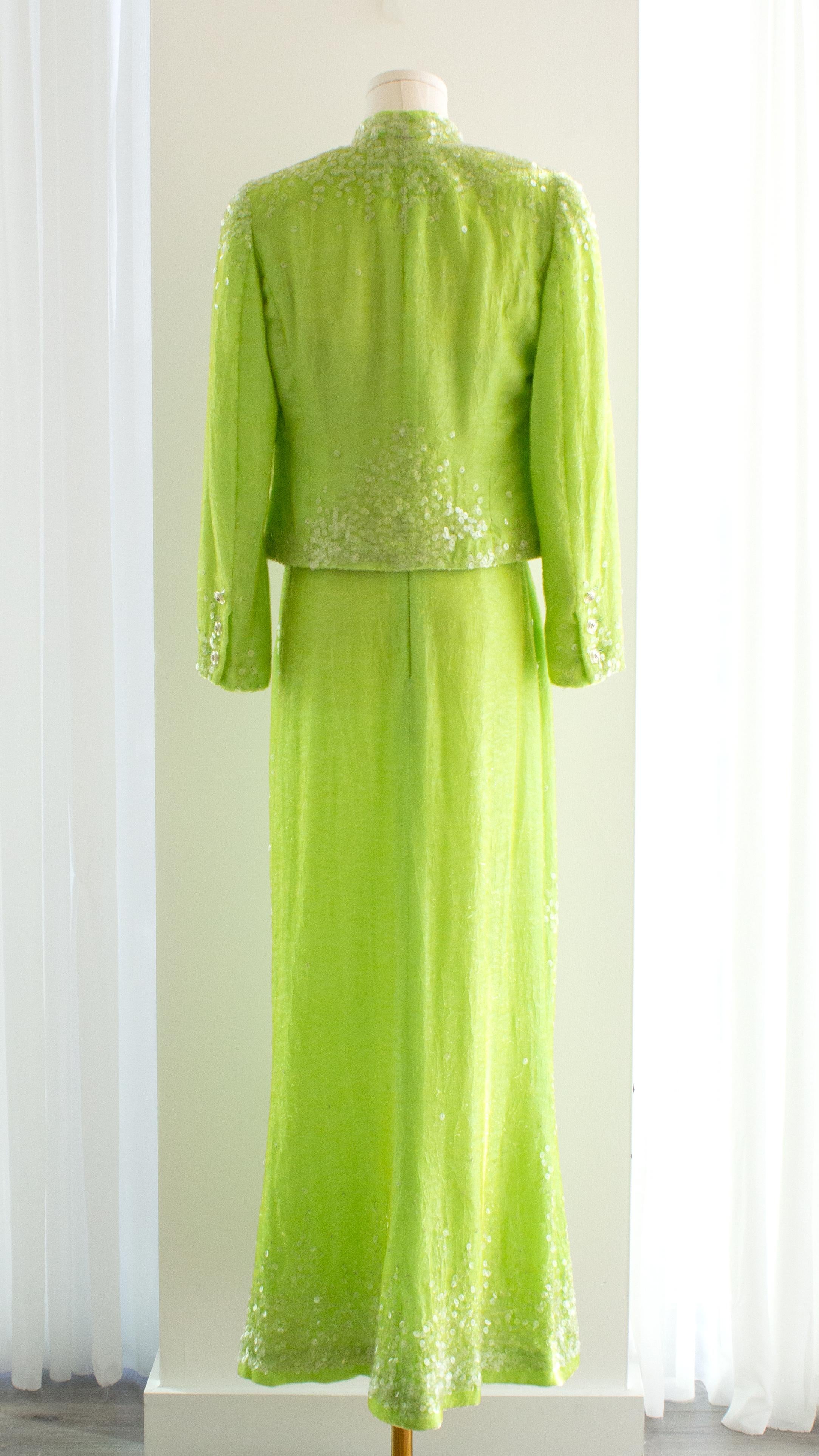 Chanel Vintage S/S1997 Green Sequin Embellished Velvet Dress Gown Jacket 97P Set For Sale 1