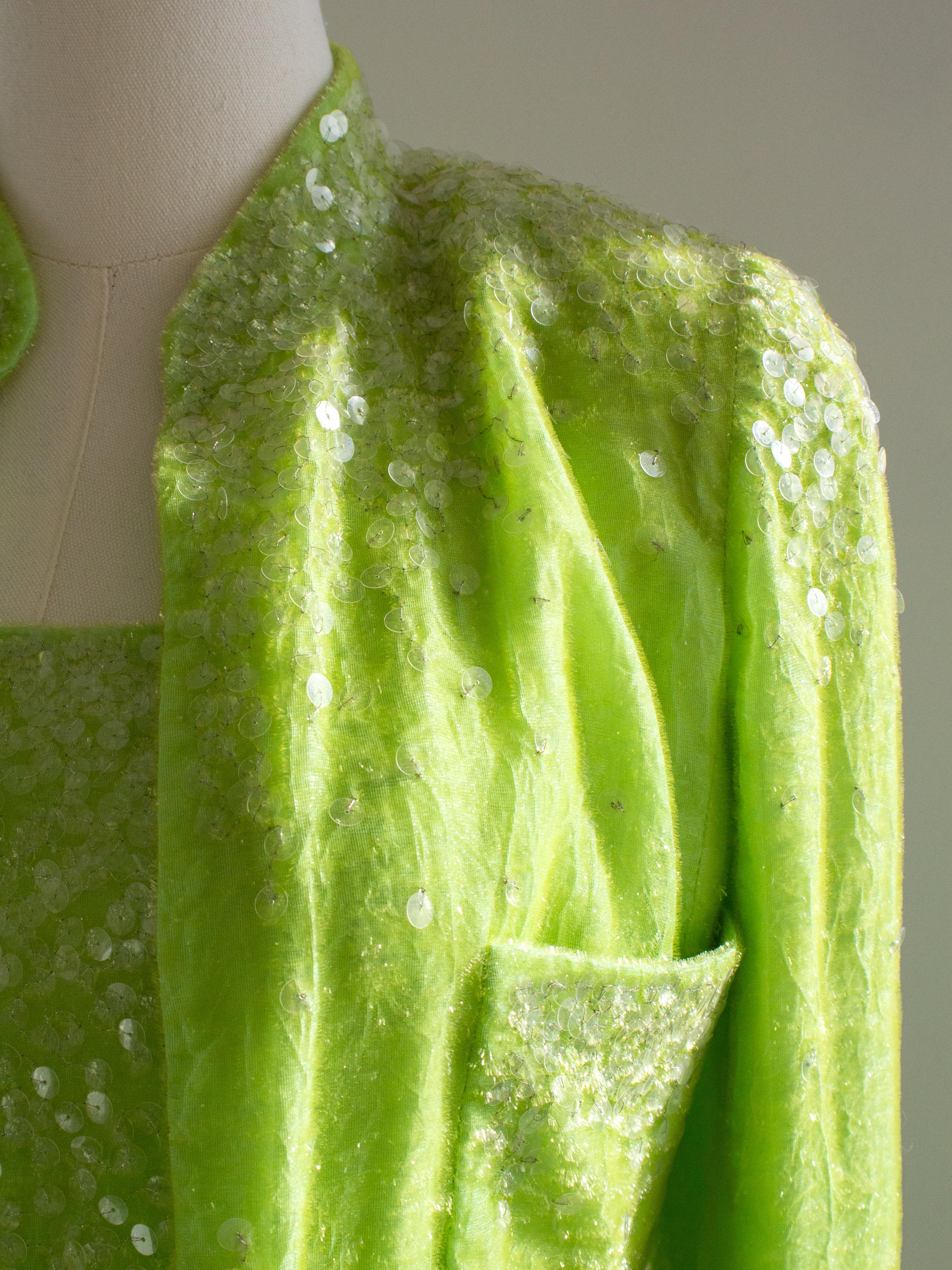 Chanel Vintage S/S1997 Green Sequin Embellished Velvet Dress Gown Jacket 97P Set For Sale 3