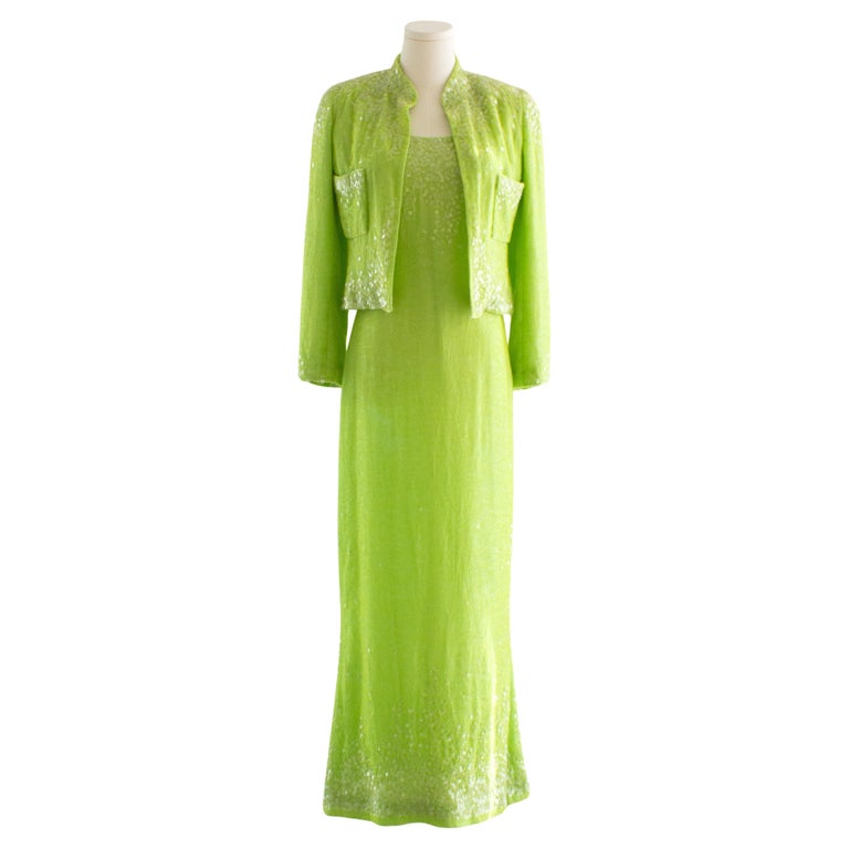 Chanel Vintage S/S1997 Green Sequin Embellished Velvet Dress Gown - Main Image