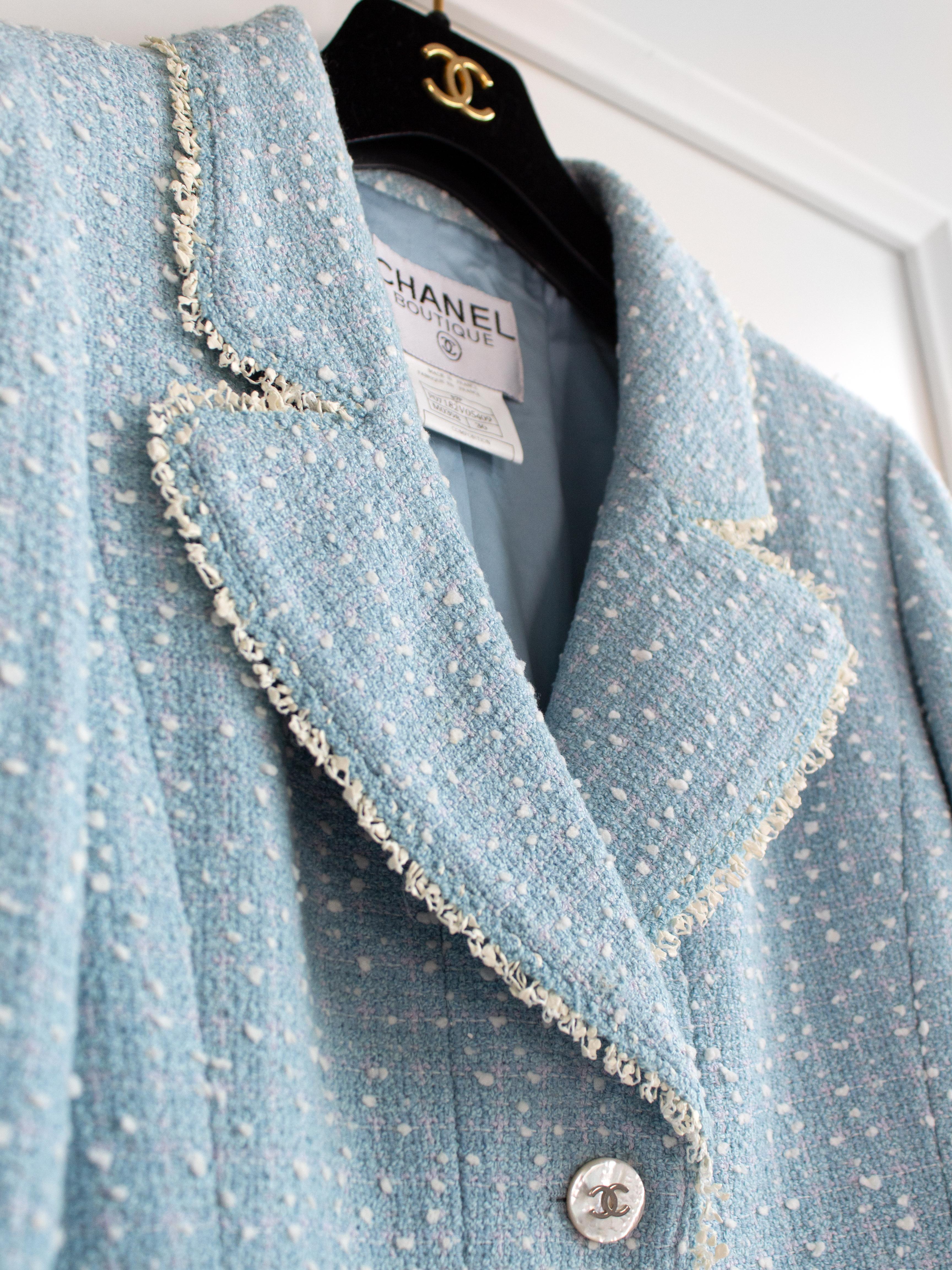 Chanel Vintage S/S1997 Light Blue White Princess Diana 97P Tweed Jacket Suit 6