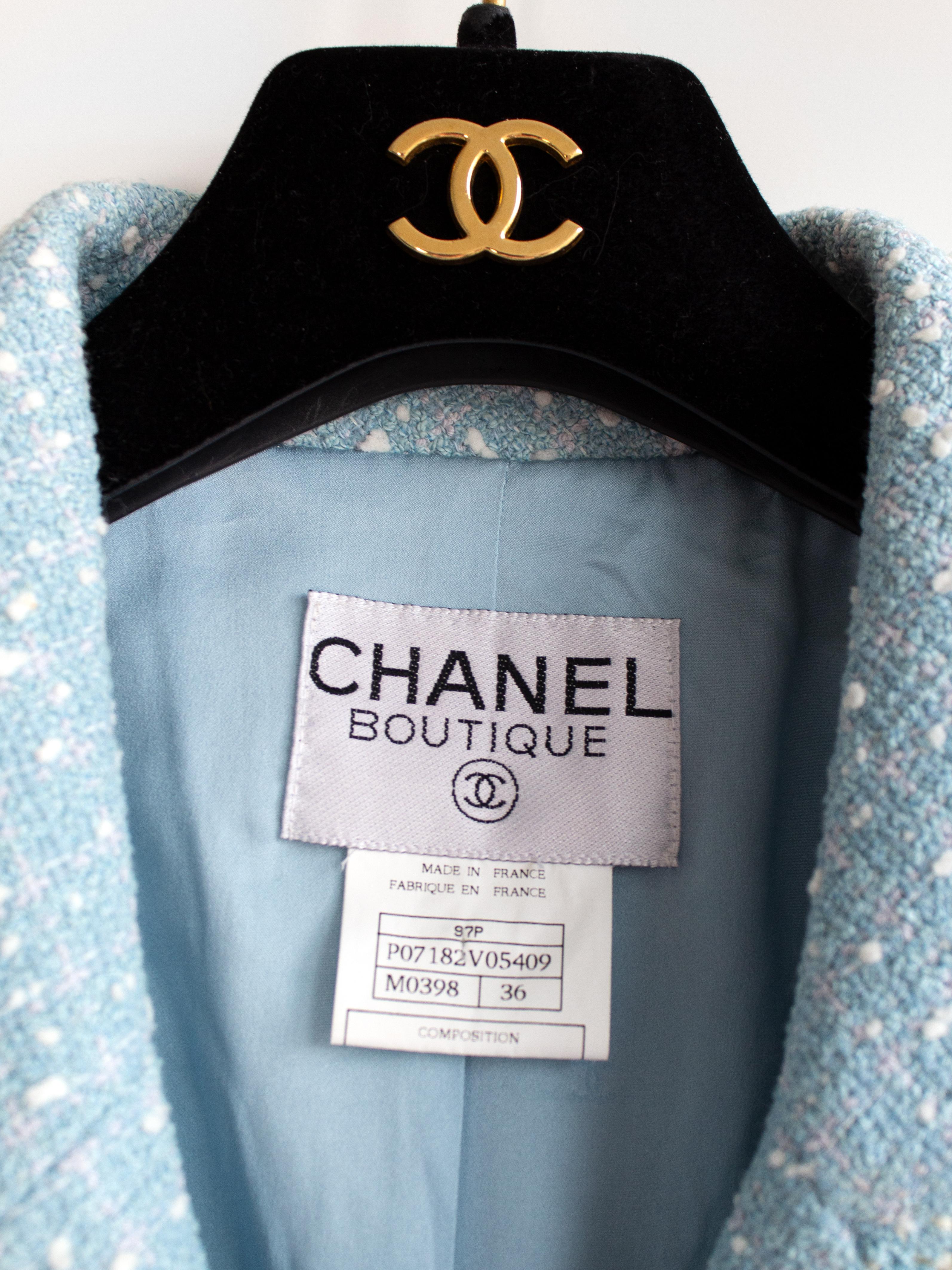 Chanel Vintage S/S1997 Light Blue White Princess Diana 97P Tweed Jacket Suit 7