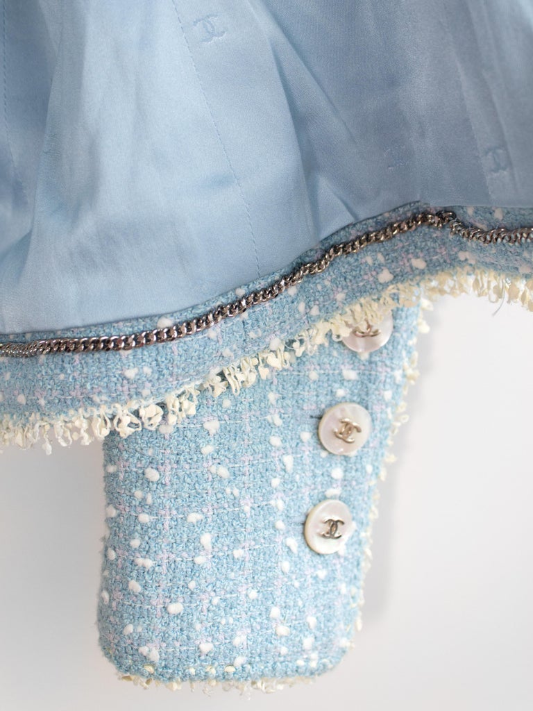 Chanel Vintage S/S1997 Light Blue White Princess Diana 97P Tweed Jacket Suit  at 1stDibs