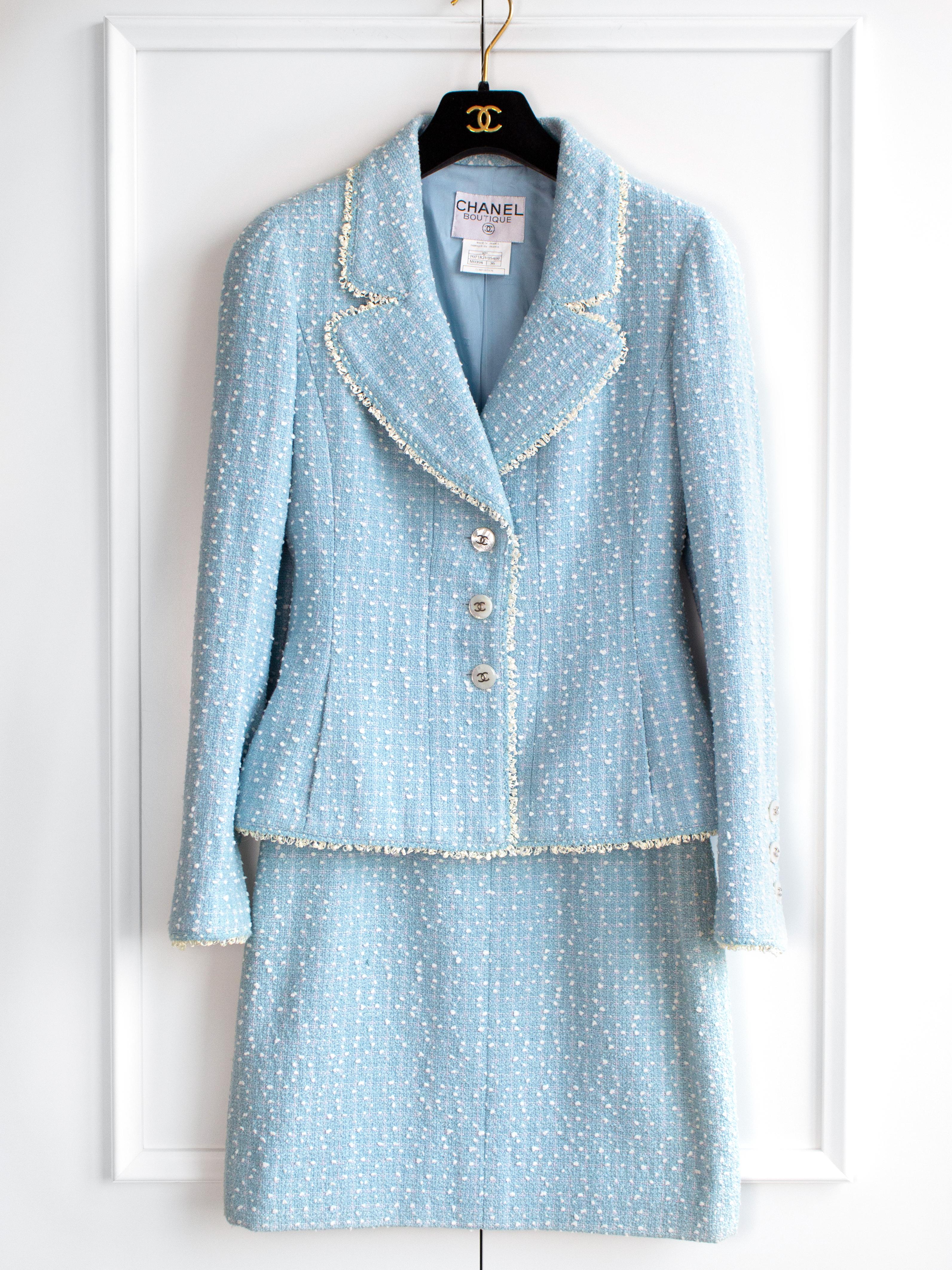 Chanel Vintage S/S1997 Light Blue White Princess Diana 97P Tweed Jacket Suit 2