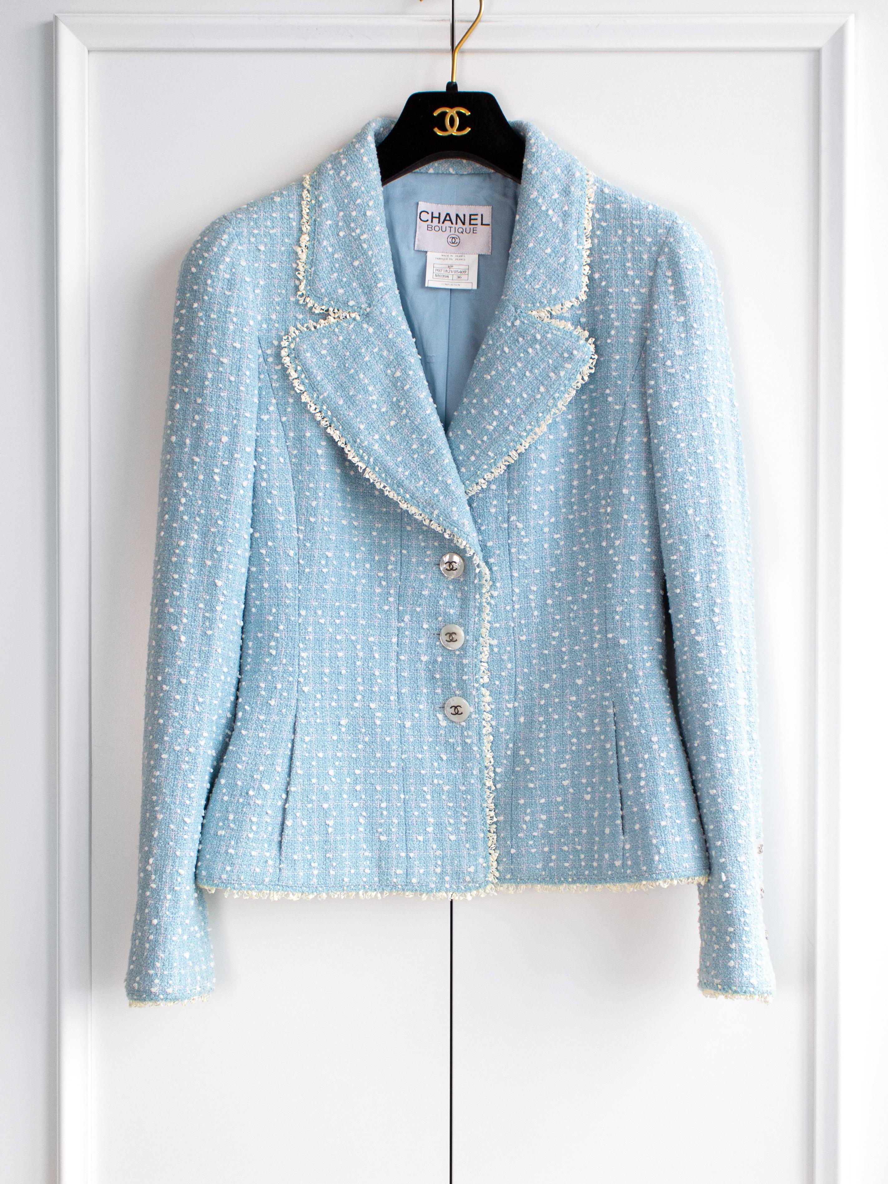 Chanel Vintage S/S1997 Light Blue White Princess Diana 97P Tweed Jacket Suit 4