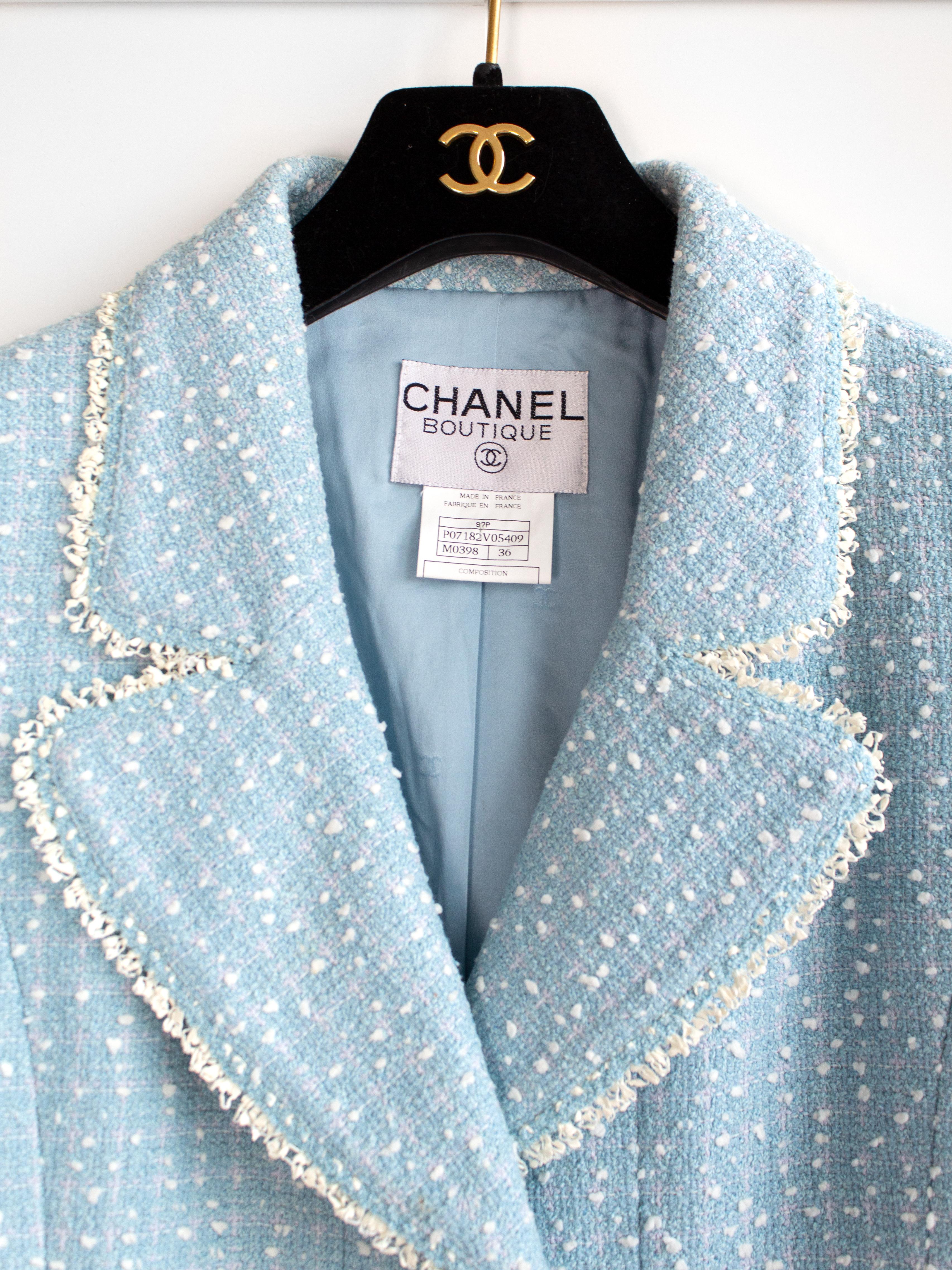 Chanel Vintage S/S1997 Light Blue White Princess Diana 97P Tweed Jacket Suit 5