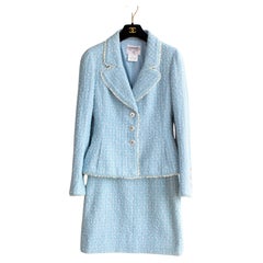 Chanel Vintage S/S1997 Light Blue White Princess Diana 97P Tweed Jacket Suit