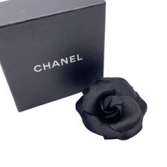 Chanel Vintage Satin Black Flower Brooch Pin Camelia Camellia