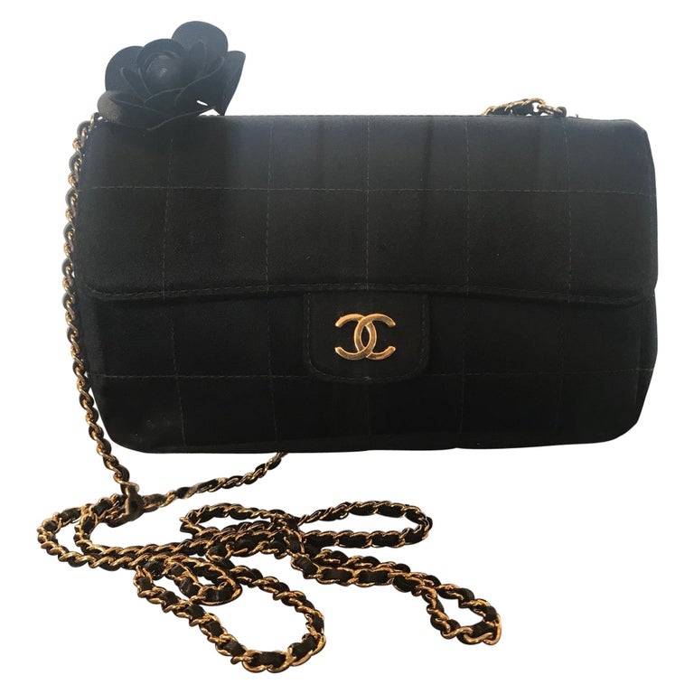 Chanel Vintage Satin Camellia Flap Bag For Sale at 1stDibs