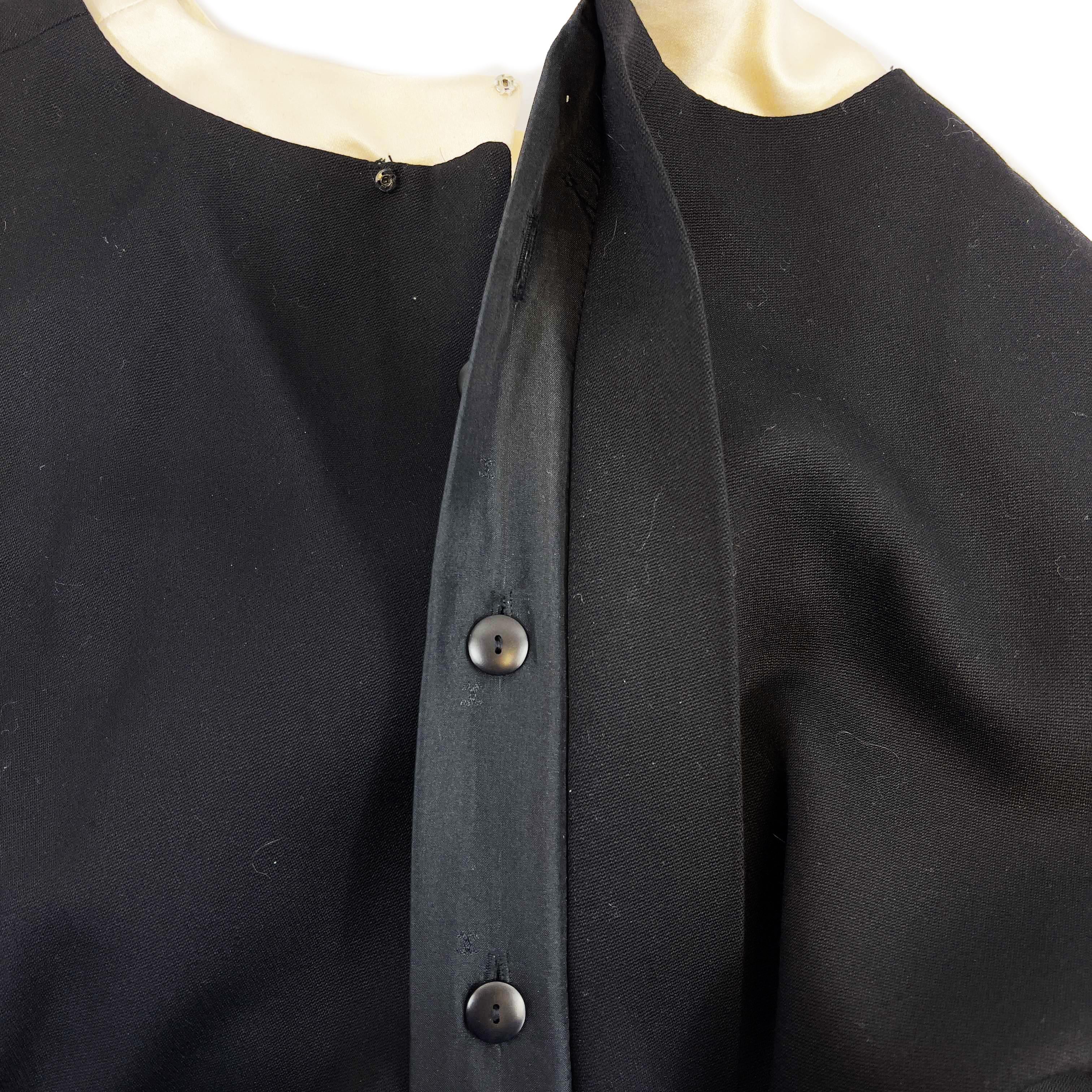 CHANEL Vintage Satin Layer Trim Bow Shift Wool Dress Black FR 40 / US 8 For Sale 5