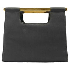 CHANEL - Vintage Satin / Leder Carry Clutch - Dunkelgrau / Gold Handtasche