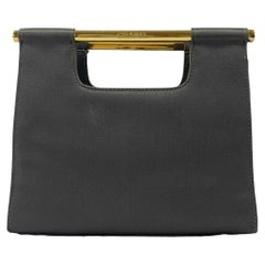 CHANEL - Vintage Satin / Leather Carry Clutch - Dark Grey / Gold Handbag