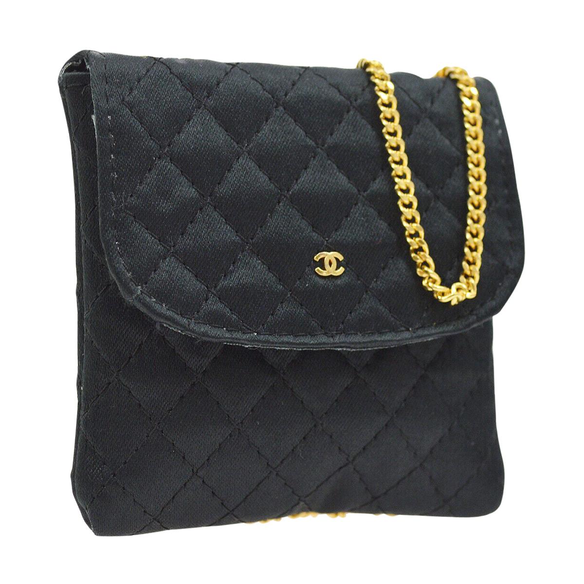 Chanel Vintage Satin Mini Small Micro Evening Pouch Gold Shoulder Flap Bag