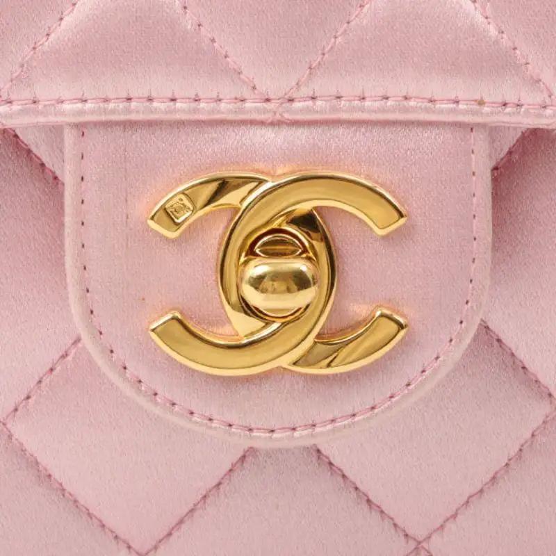 Chanel Vintage Satin Pink Classic Flap Square Bag Mini 7