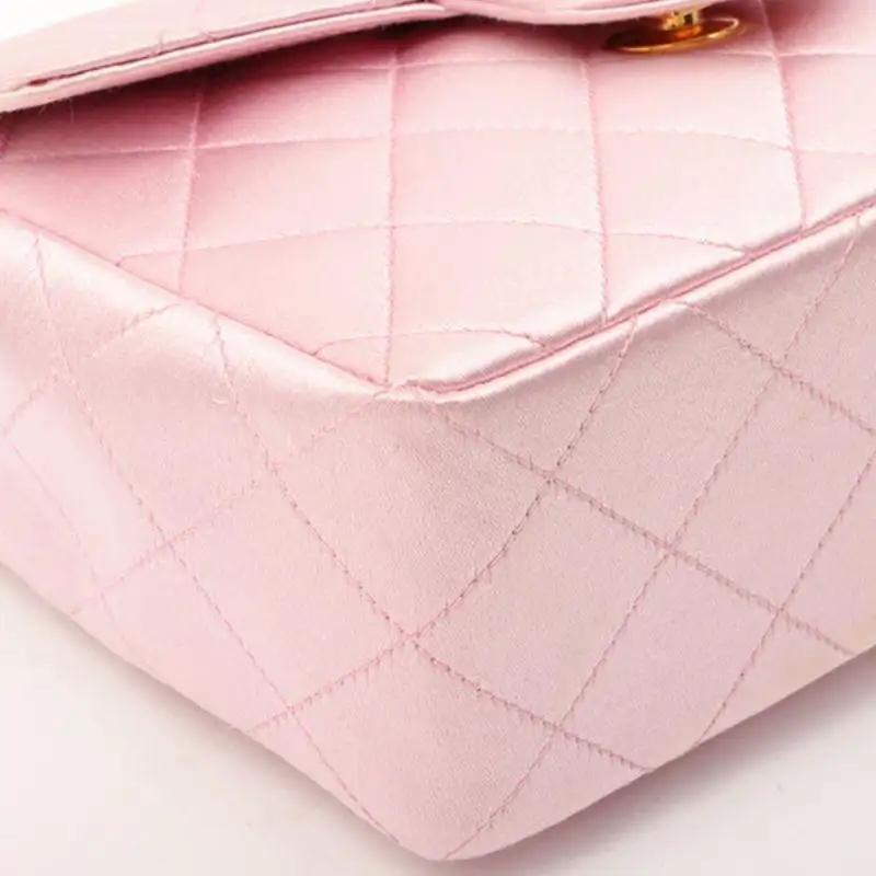 Chanel Vintage Satin Pink Classic Flap Square Bag Mini 8