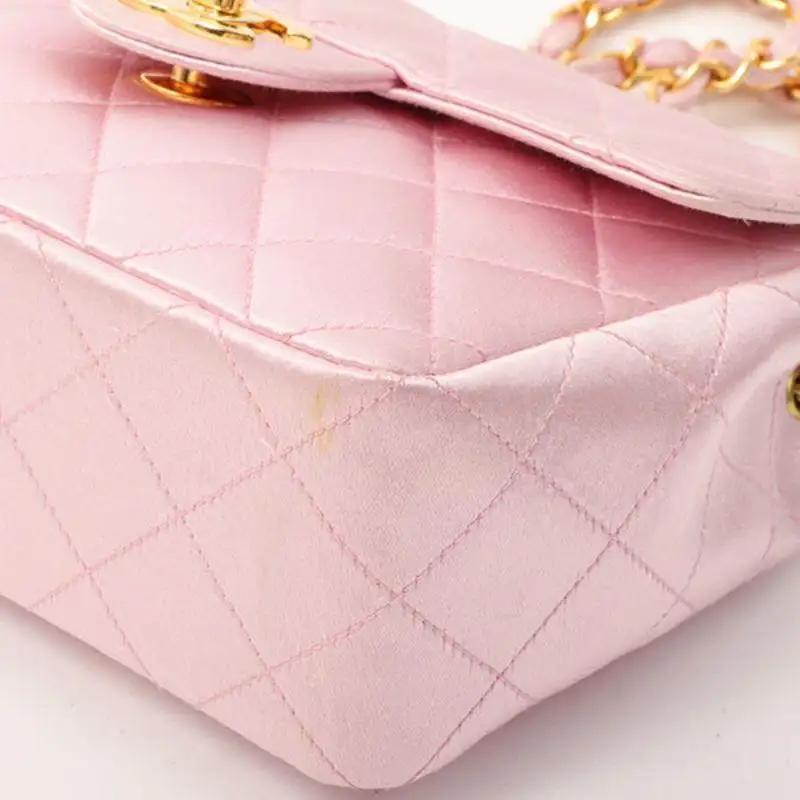 Chanel Vintage Satin Pink Classic Flap Square Bag Mini 9