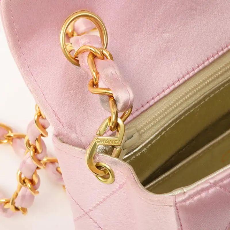 Chanel Vintage Satin Pink Classic Flap Square Bag Mini 10