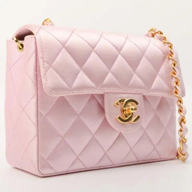 Beige Chanel Vintage Satin Pink Classic Flap Square Bag Mini