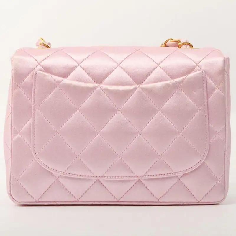 Chanel Vintage Satin Pink Classic Flap Square Bag Mini In Good Condition In Montreal, Quebec