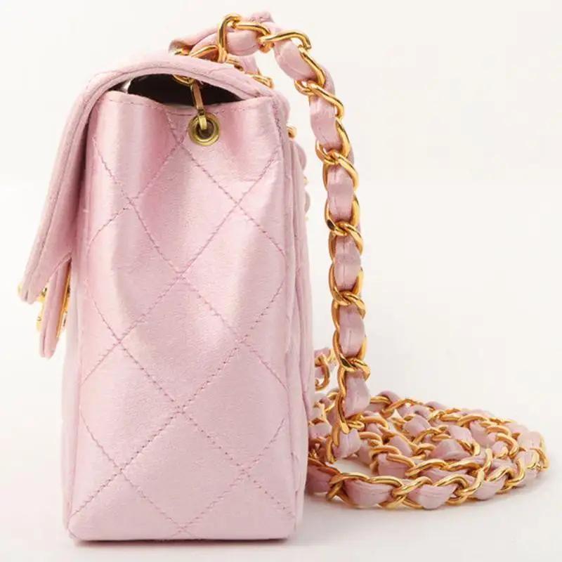Chanel Vintage Satin Pink Classic Flap Square Bag Mini 1