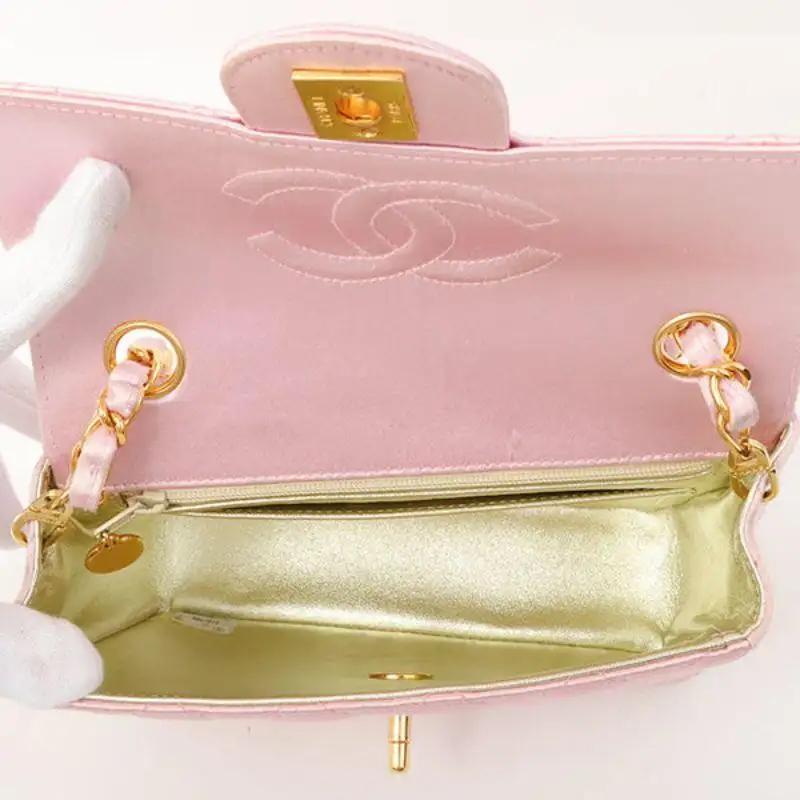 Chanel Vintage Satin Pink Classic Flap Square Bag Mini 3