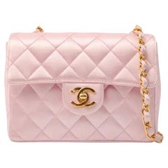 Chanel Vintage Satin Pink Classic Flap Square Bag Mini