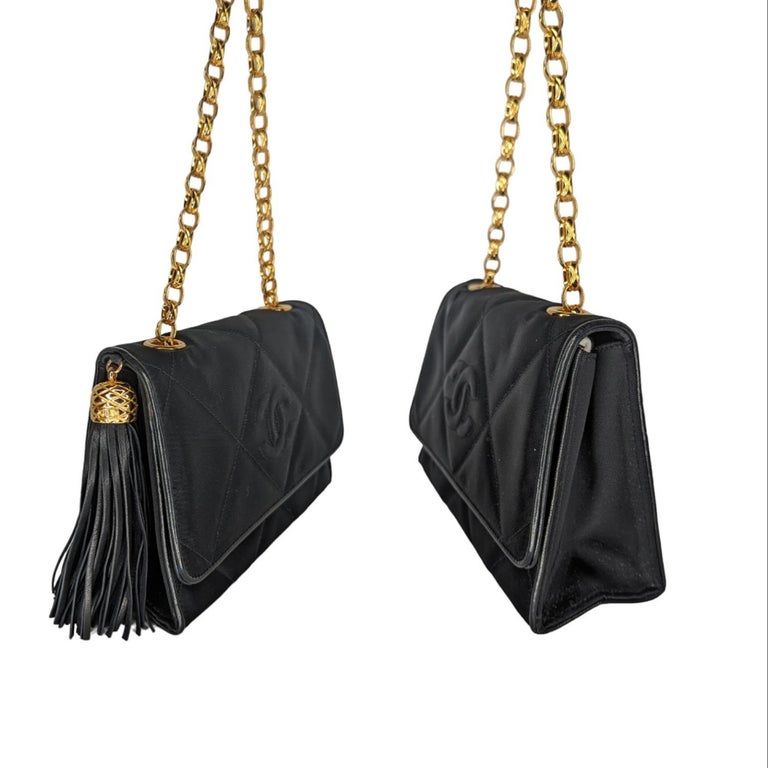 Chanel Vintage Satin Quilted CC Tassel Flap Bag For Sale at 1stDibs