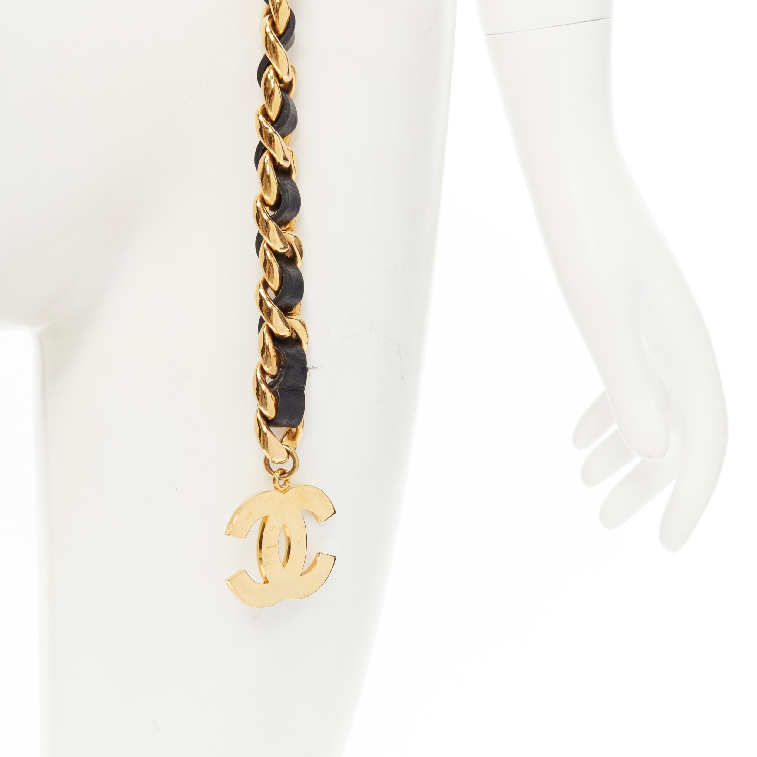 Women's CHANEL Vintage Season 29 gold metal chain leather CC charm triple chain belt