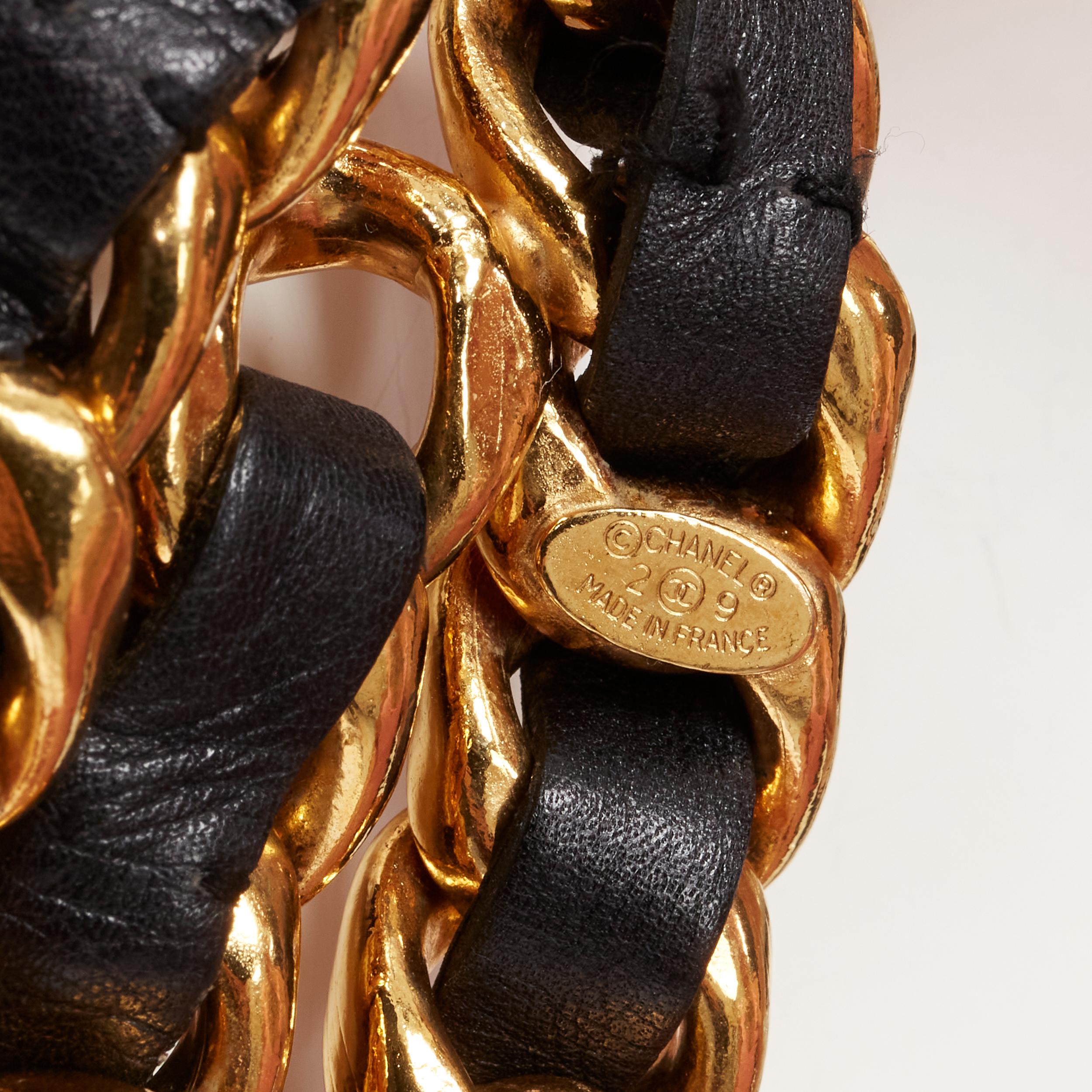 CHANEL Vintage Season 29 gold metal chain leather CC charm triple chain belt 1