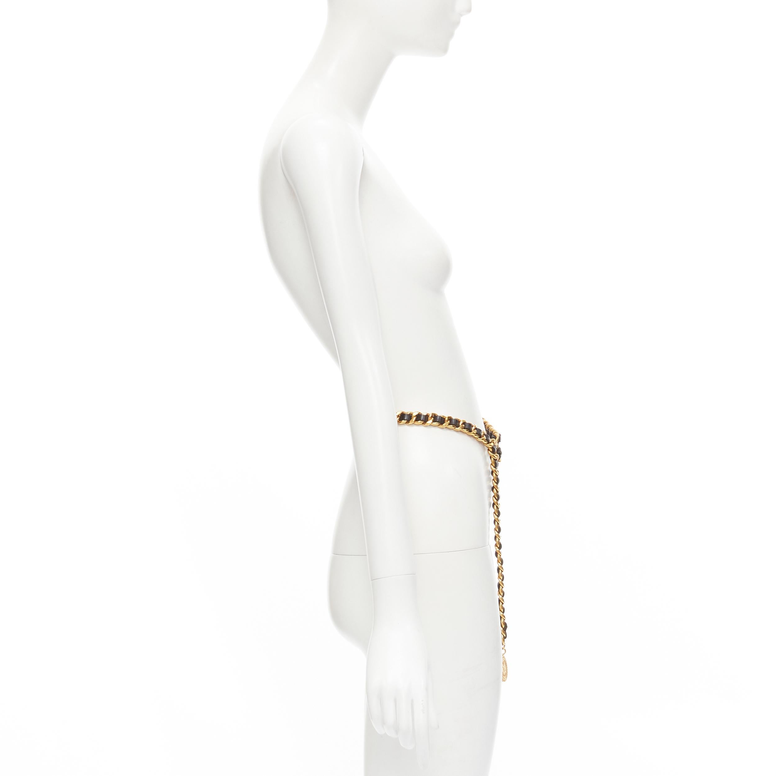 Gray CHANEL Vintage Season 29 gold metal leather medallion coin double chain belt