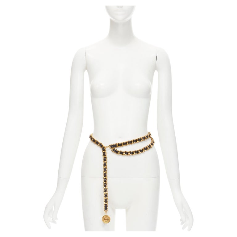 CHANEL Vintage Season 29 gold metal leather medallion coin double chain belt  at 1stDibs