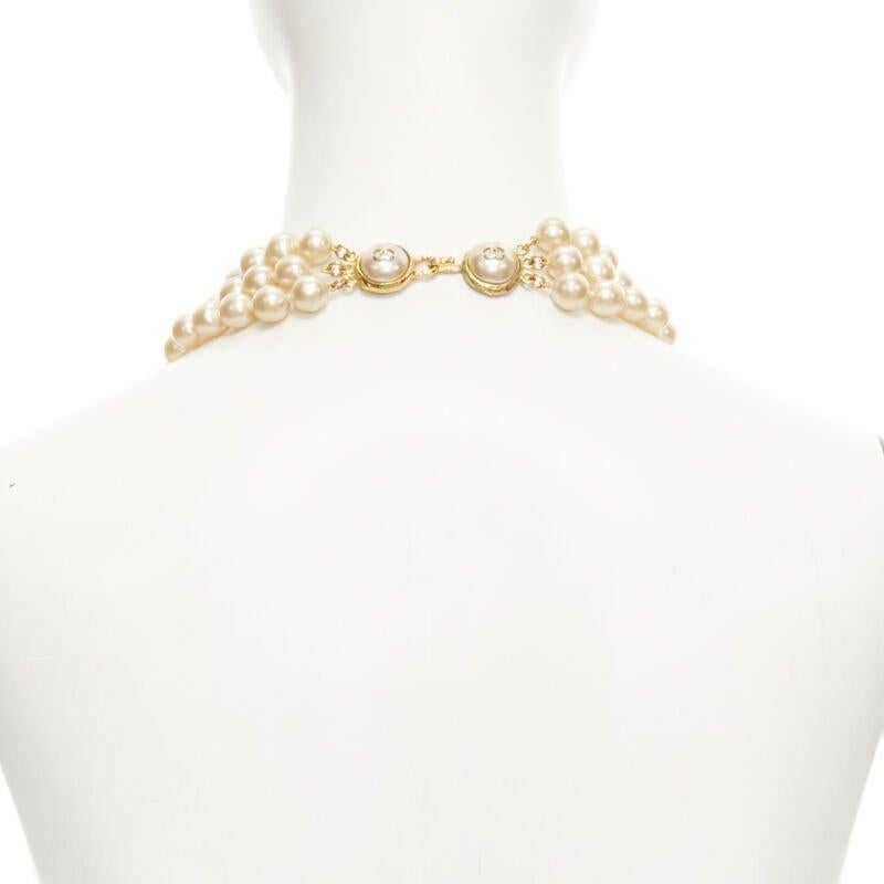 CHANEL Vintage Season 29 triple large faux pearl CC logo clasp necklace 1