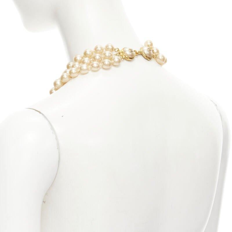 CHANEL Vintage Season 29 triple large faux pearl CC logo clasp necklace 2